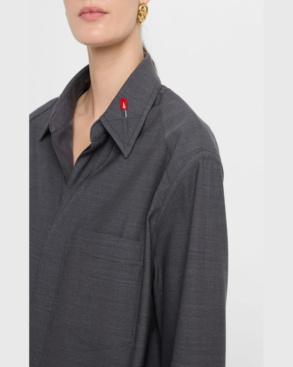 Bottega Veneta Matches-collar Travel Light Wool Shirt In Dark Grey Melange