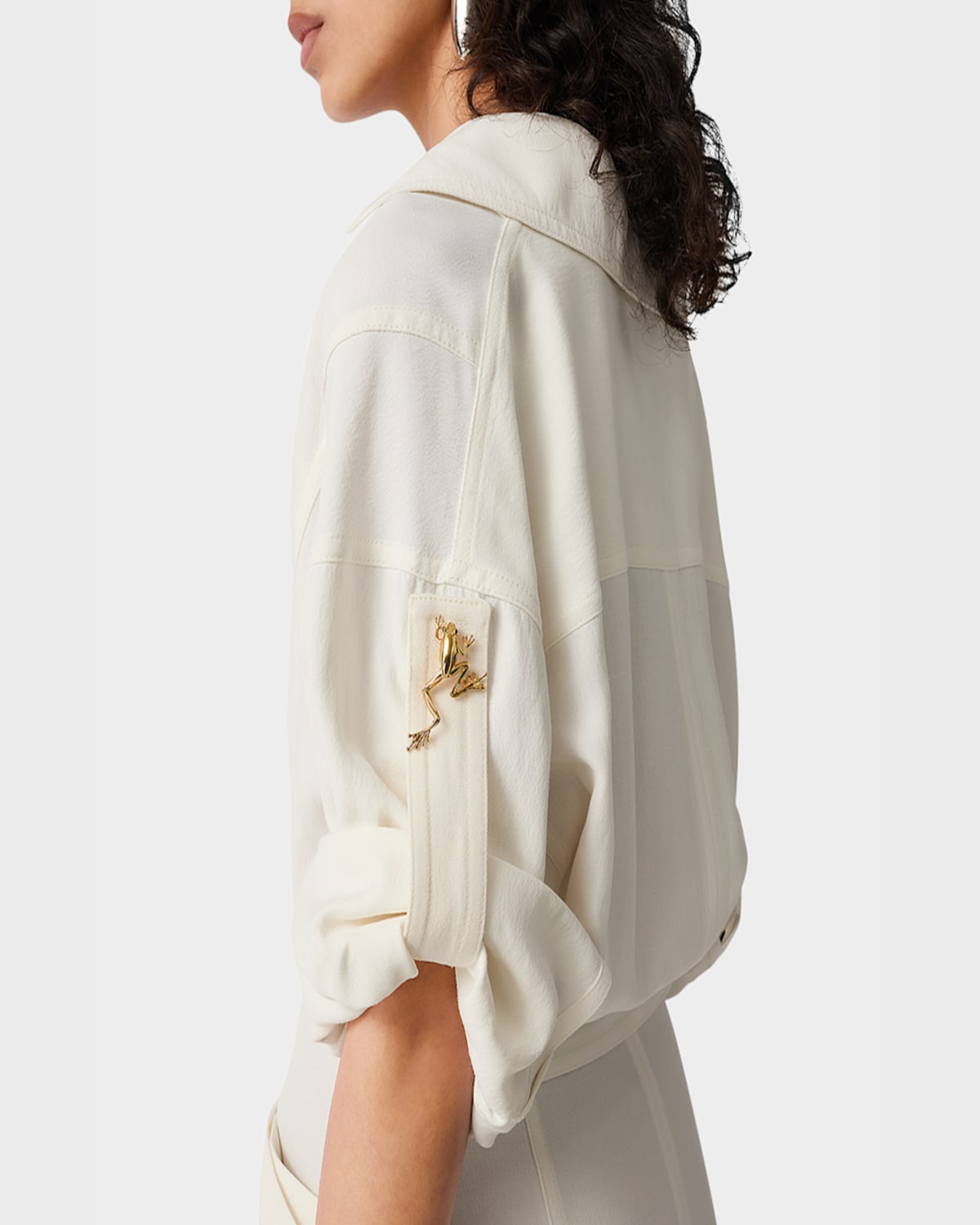 Shop Bottega Veneta Fit-and-flare Grainy Midi Dress With Frog Embellishments In Chalk Wht
