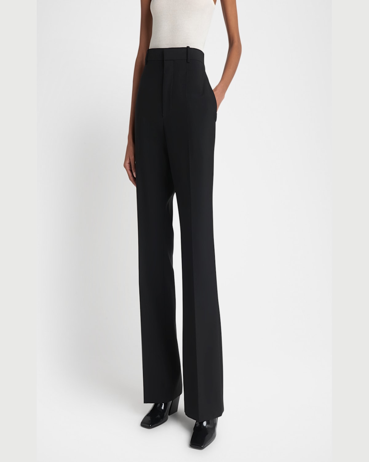 Bottega Veneta High-rise Light Travel Wool Flare Trousers In Black