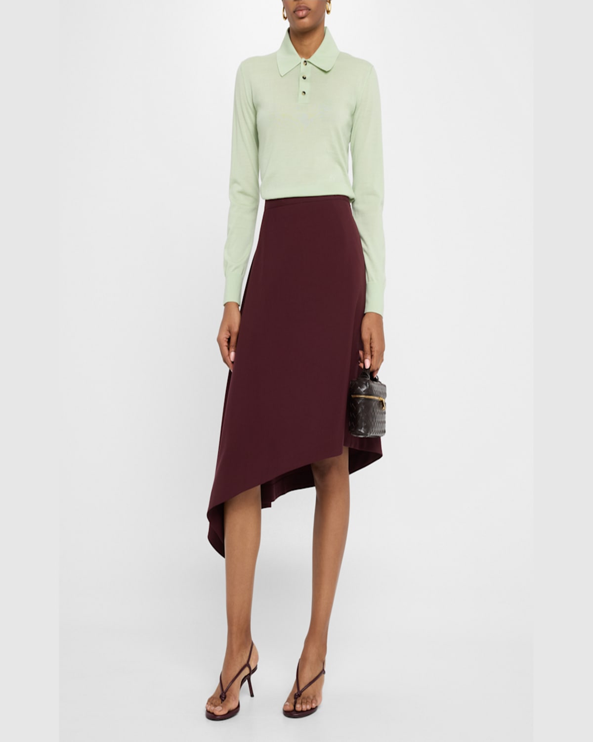 BOTTEGA VENETA ASYMMETRIC LIGHT SARTORIAL WOOL MIDI SKIRT 