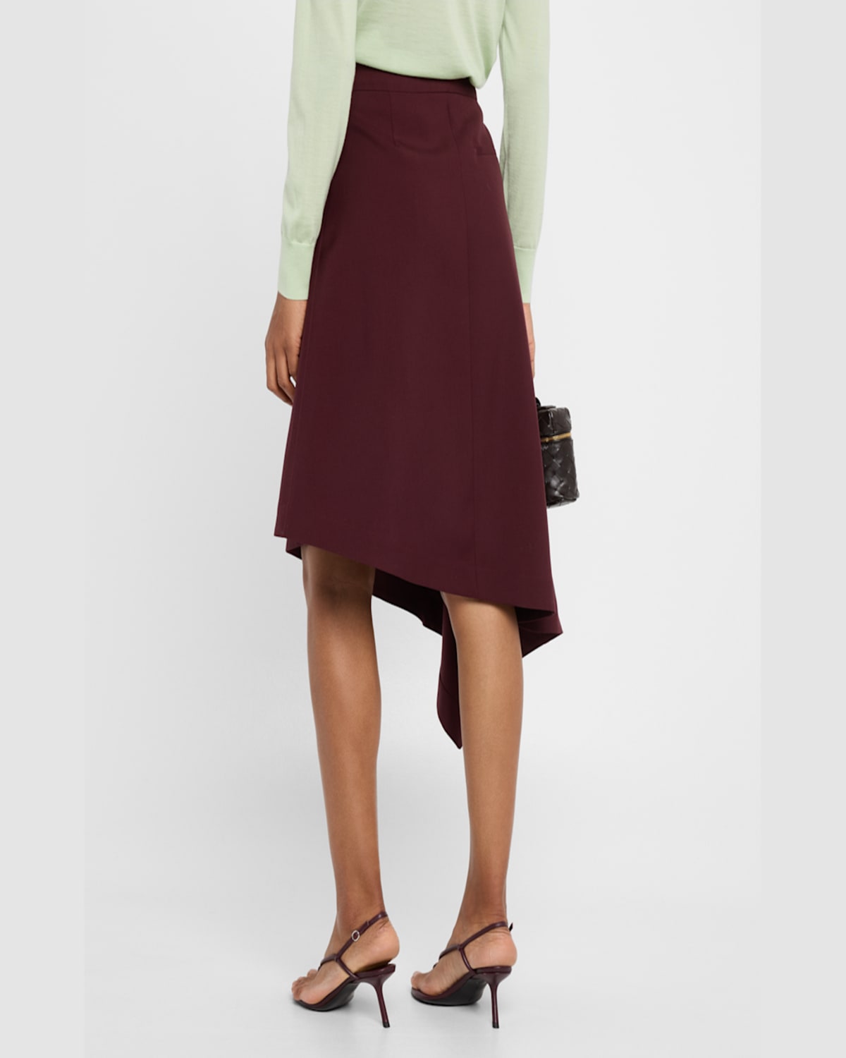 BOTTEGA VENETA ASYMMETRIC LIGHT SARTORIAL WOOL MIDI SKIRT 