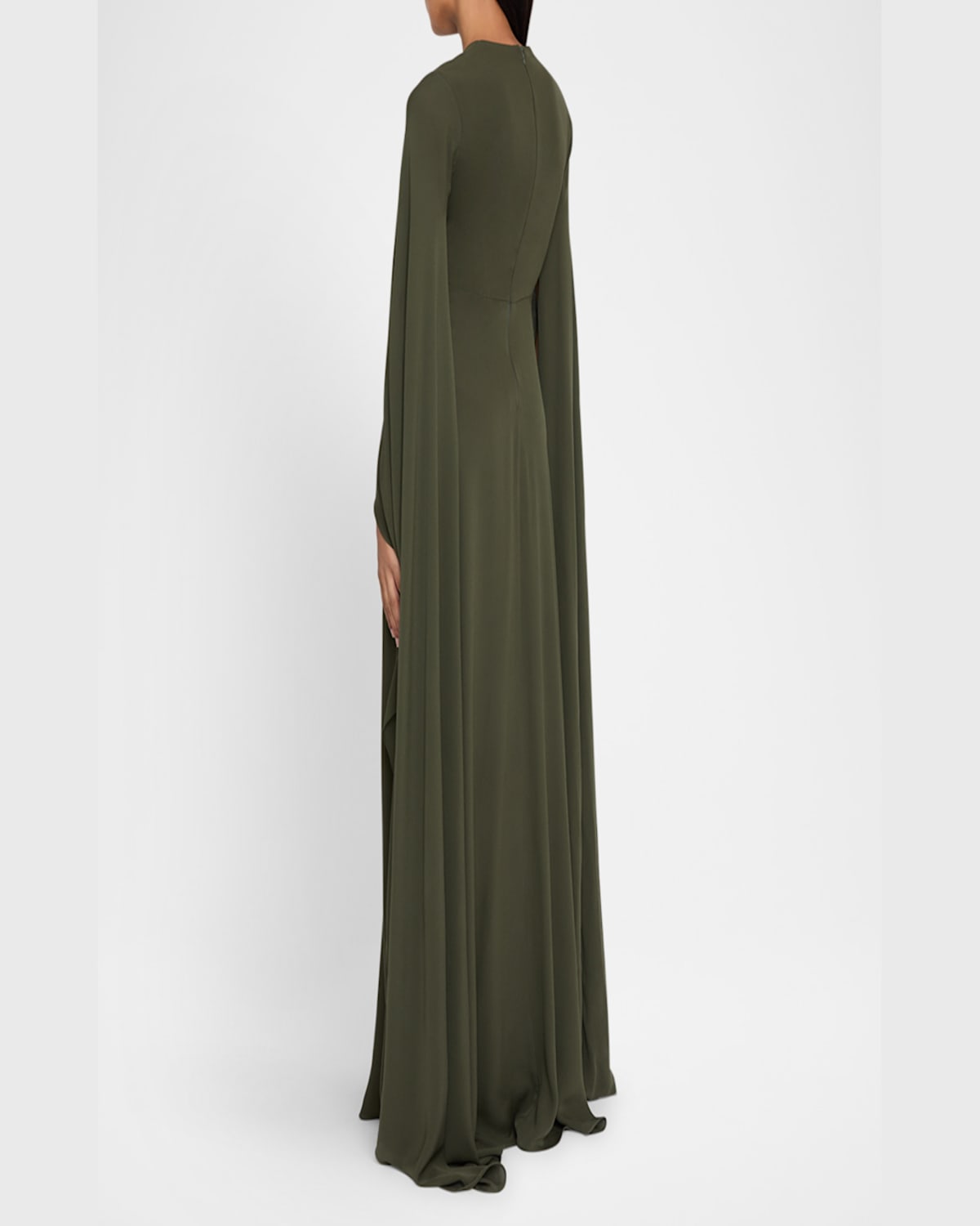 Elie Saab Plunging Crystal Cape-sleeve Silk Gown