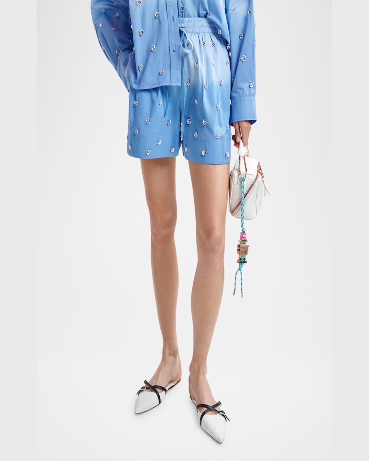 Essentiel Antwerp Hichigan Embellished Ombre Shorts In Aqua Blue