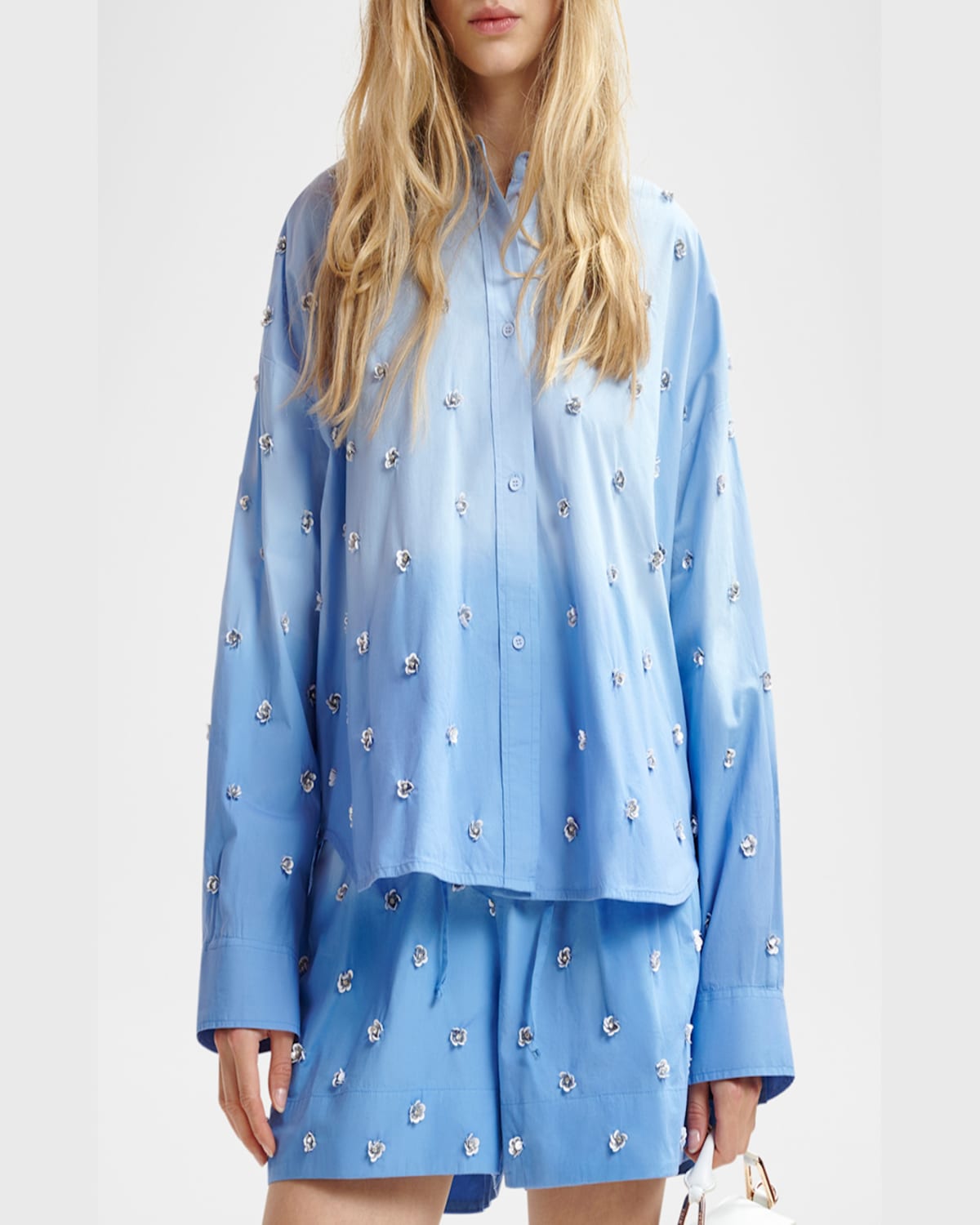 Essentiel Antwerp Hichigan Embellished Ombre Shorts In Aqua Blue