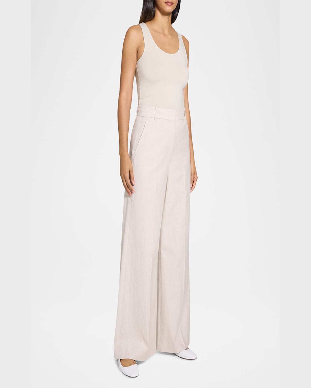 Shop Theory Stripe Canvas High-rise Trousers In Sand Multi