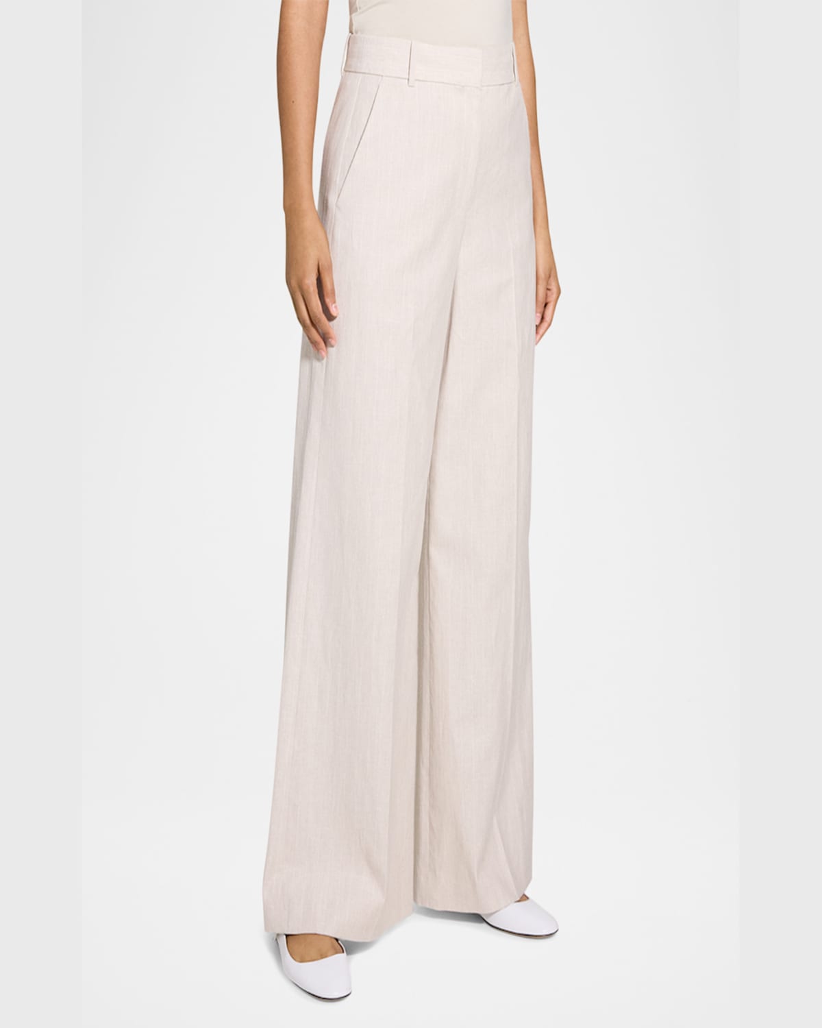 Shop Theory Stripe Canvas High-rise Trousers In Sand Multi