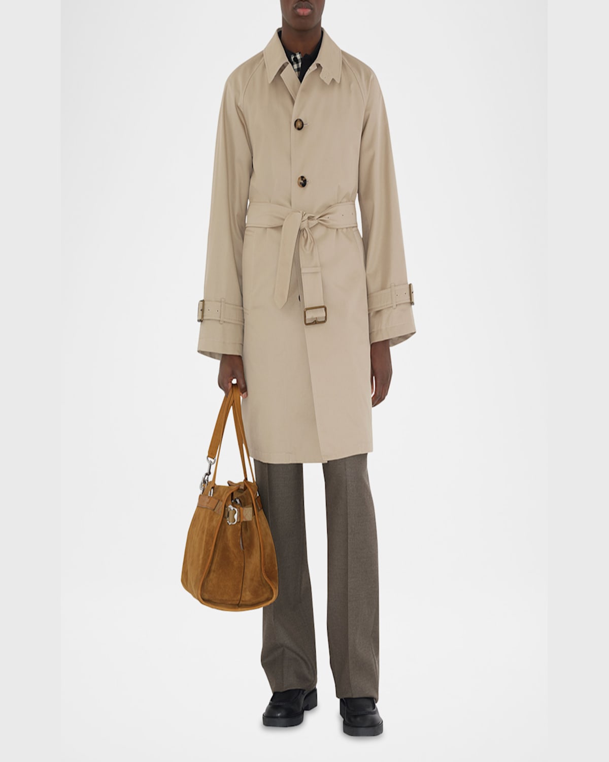 Burberry Gabardine-weave Trench Coat In Fossil