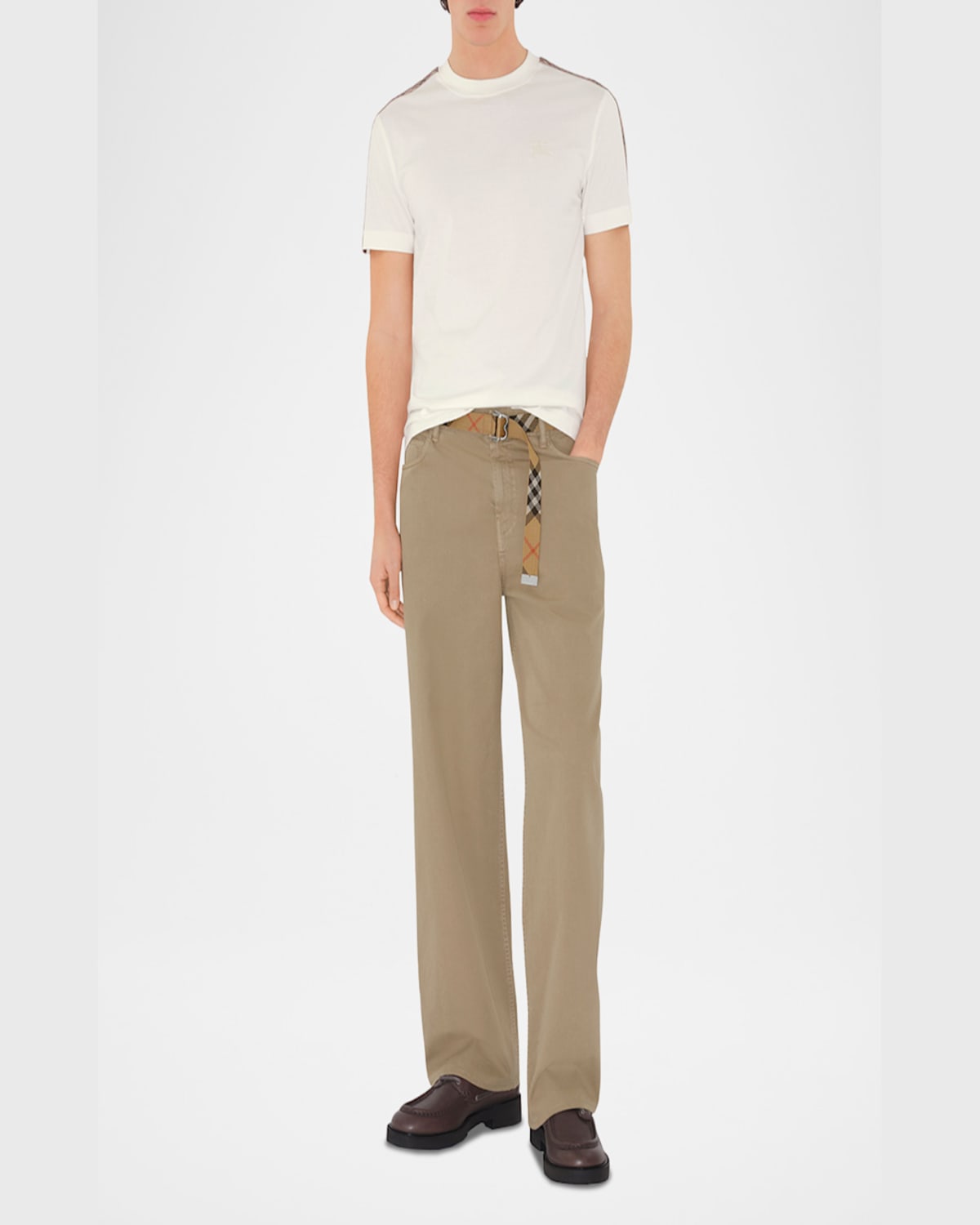 Burberry T-shirt With Check Details In Chalk