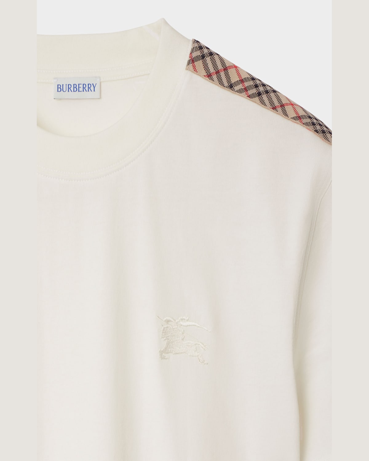 Burberry T-shirt With Check Details In Chalk