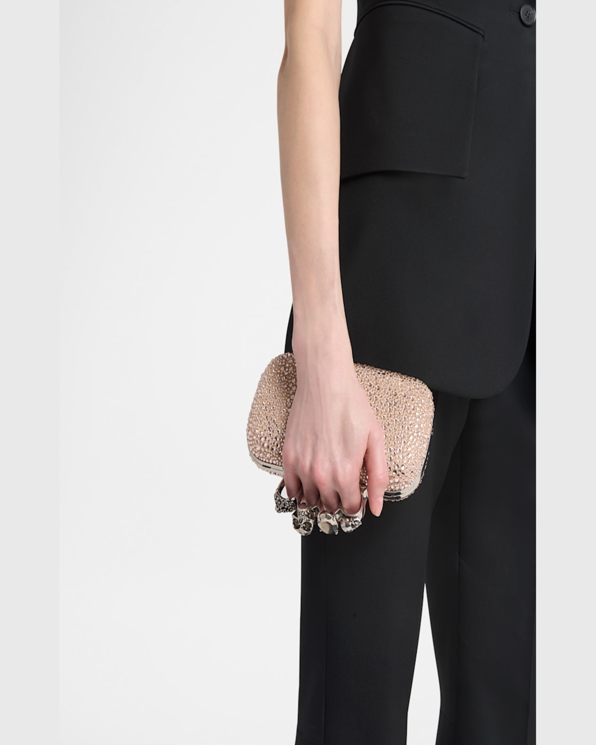 Alexander Mcqueen Skull Four Ring Embellished Leather Clutch Bag In Pink