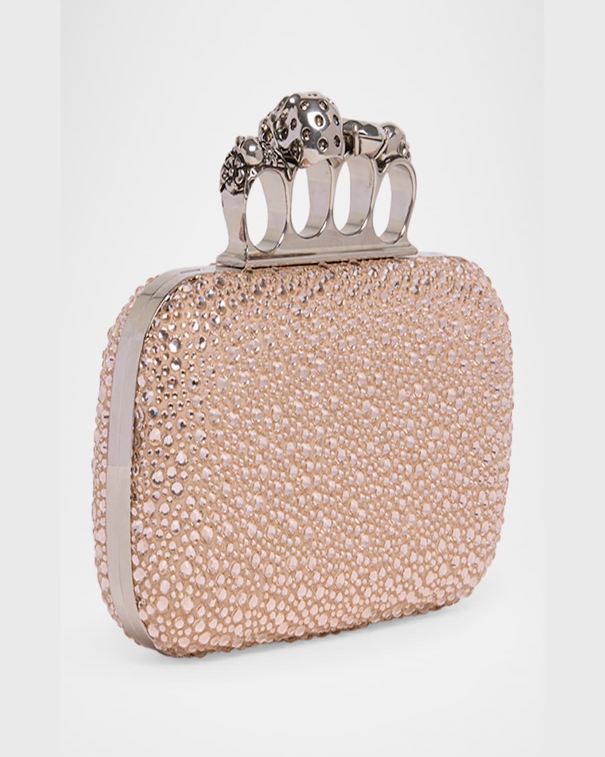 Alexander Mcqueen Skull Four Ring Embellished Leather Clutch Bag In Pink