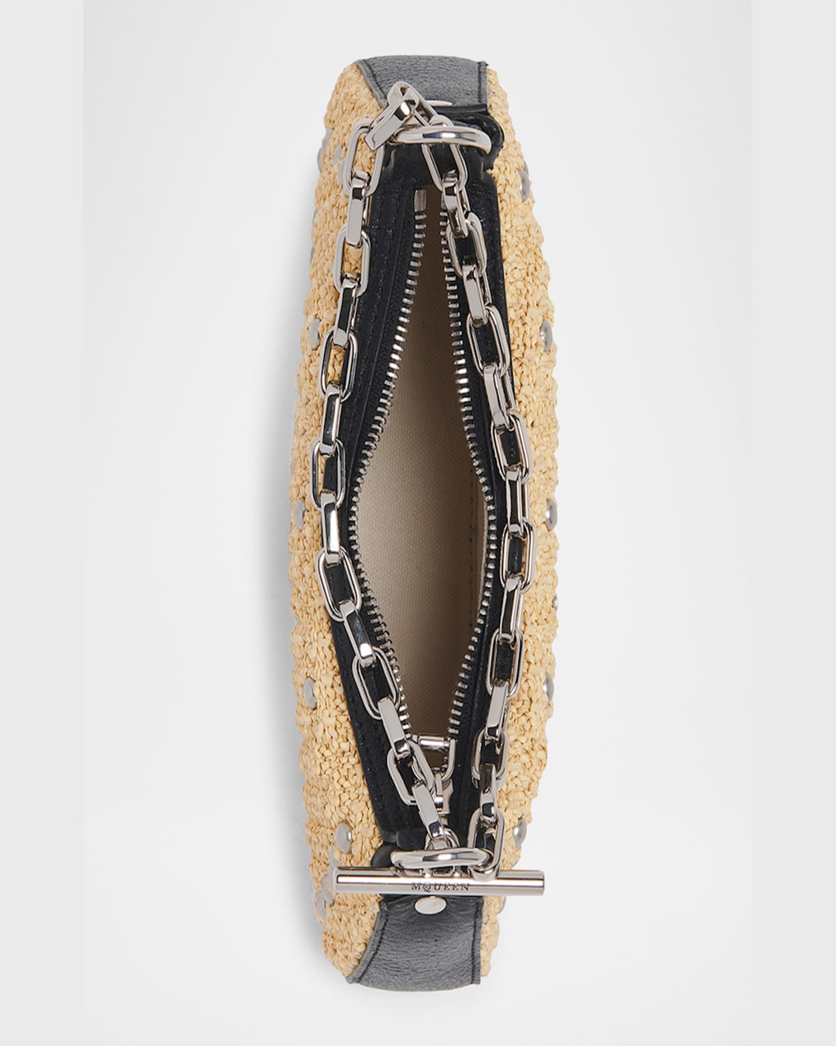 Alexander Mcqueen T-bar Mini Studded Woven Chain Top-handle Bag In Sand