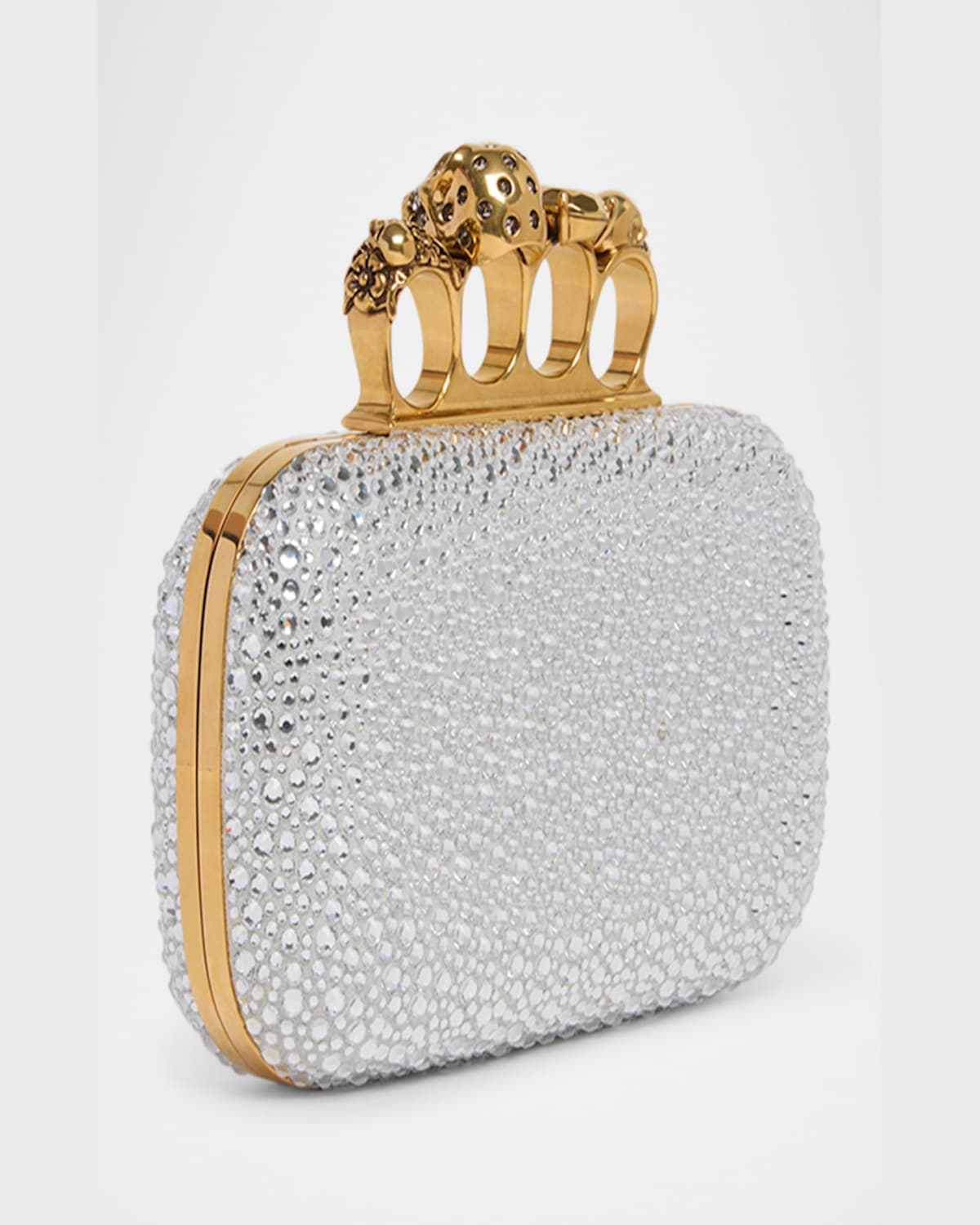 ALEXANDER MCQUEEN SKULL FOUR RING EMBELLISHED LEATHER CLUTCH BAG 