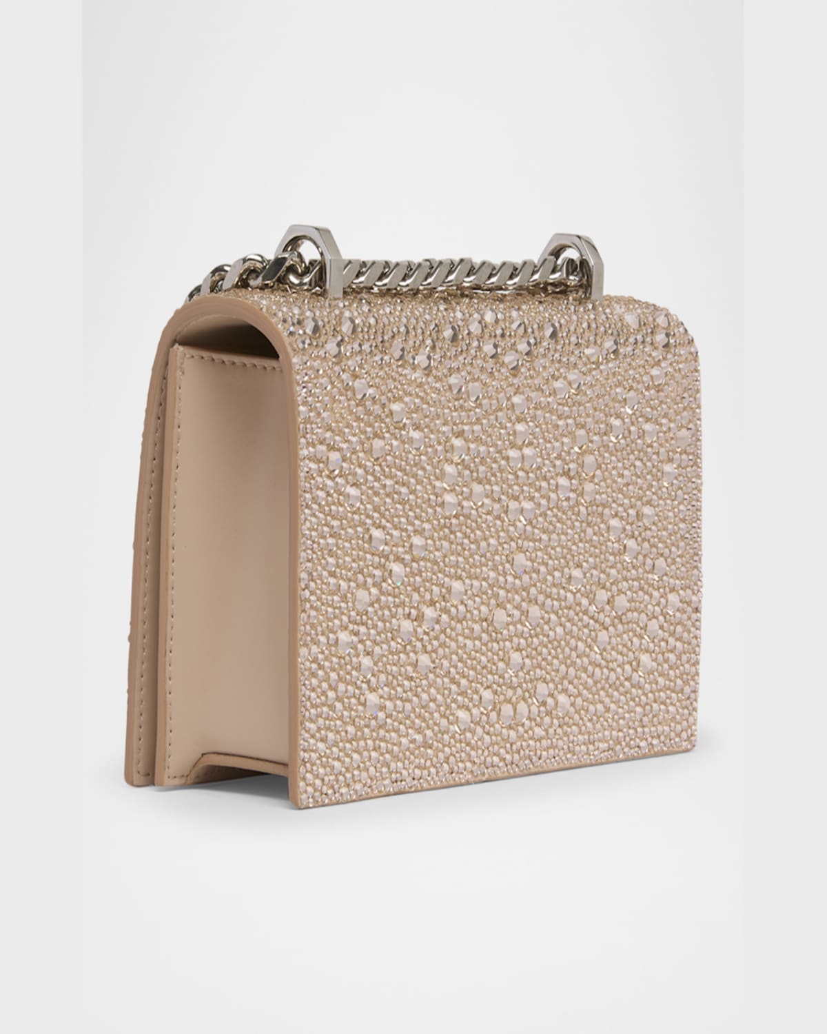 Alexander Mcqueen Skull Four Ring Embellished Leather Shoulder Bag In Pink