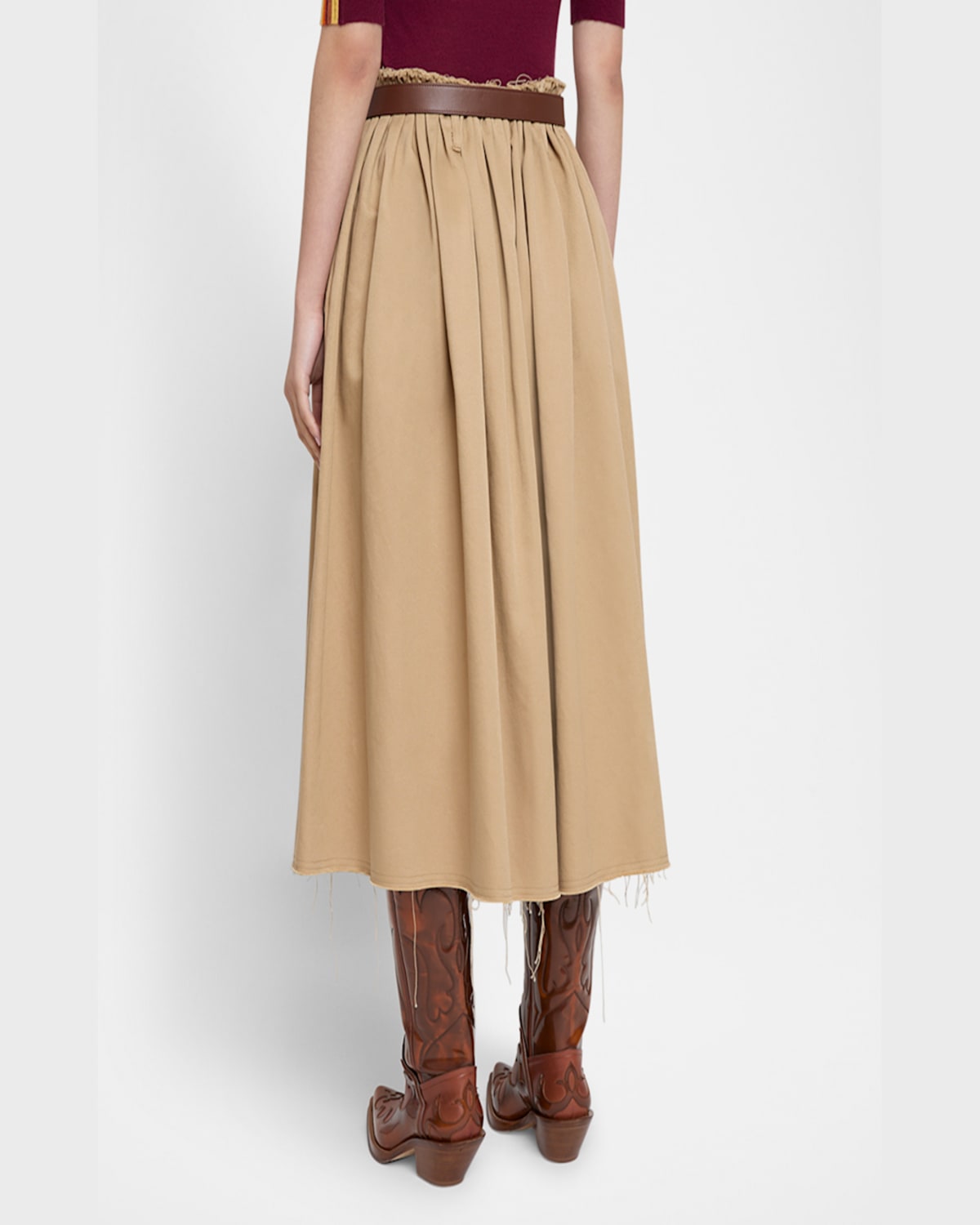 Gabriela Hearst Chiara Frayed Poplin Midi Skirt In Camel