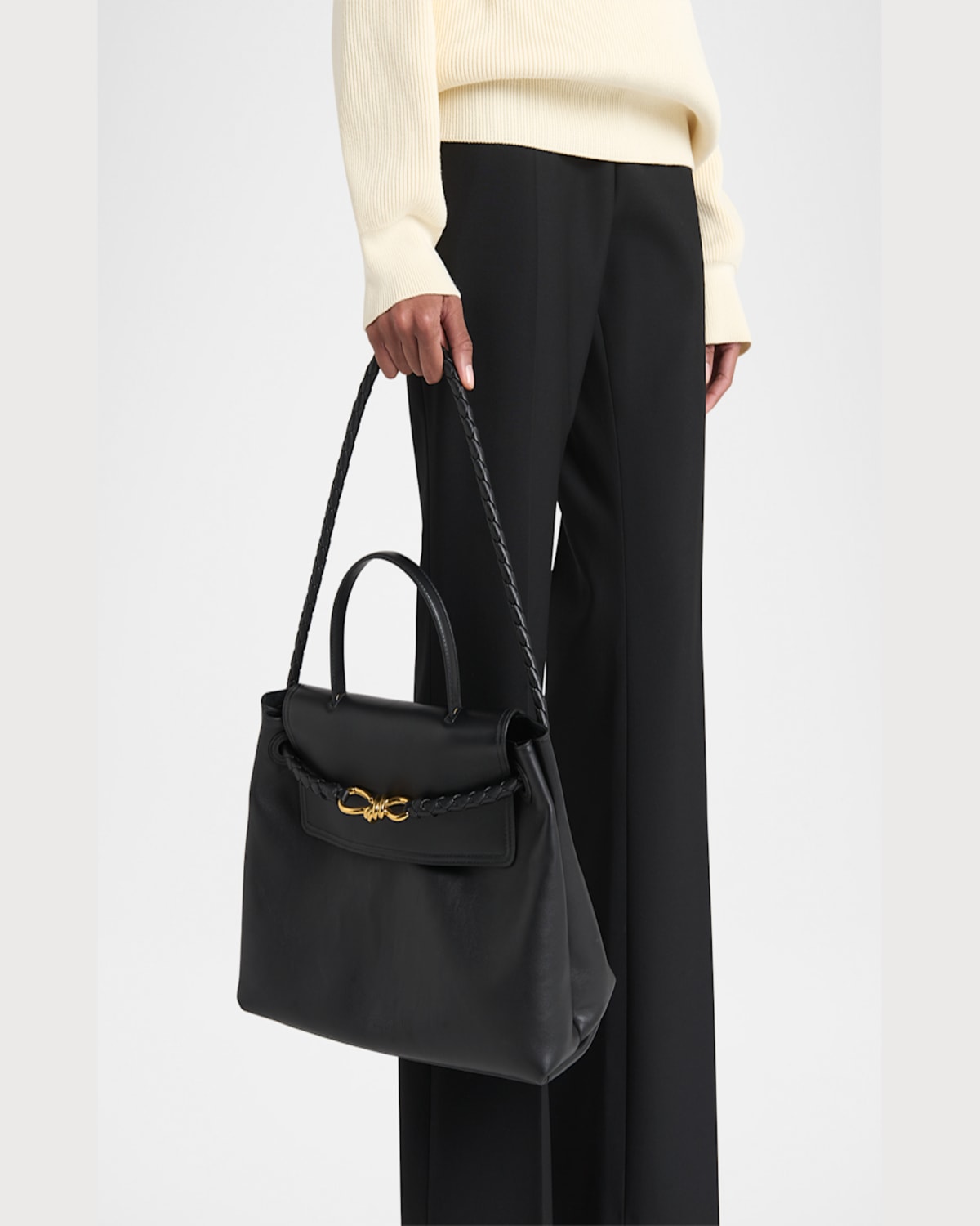 Bottega Veneta Ciao Ciao Knot Detail Leather Top Handle Bag In Black