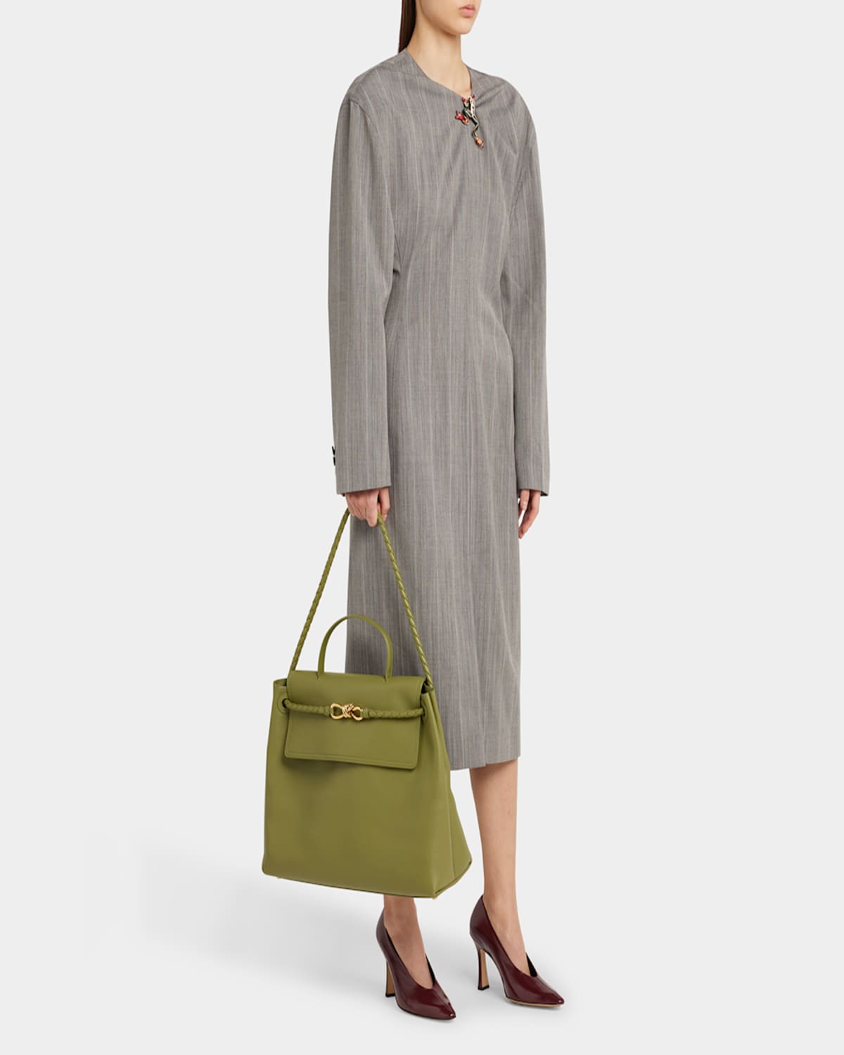 Bottega Veneta Andiamo Large Leather Top-handle Bag In Matcha