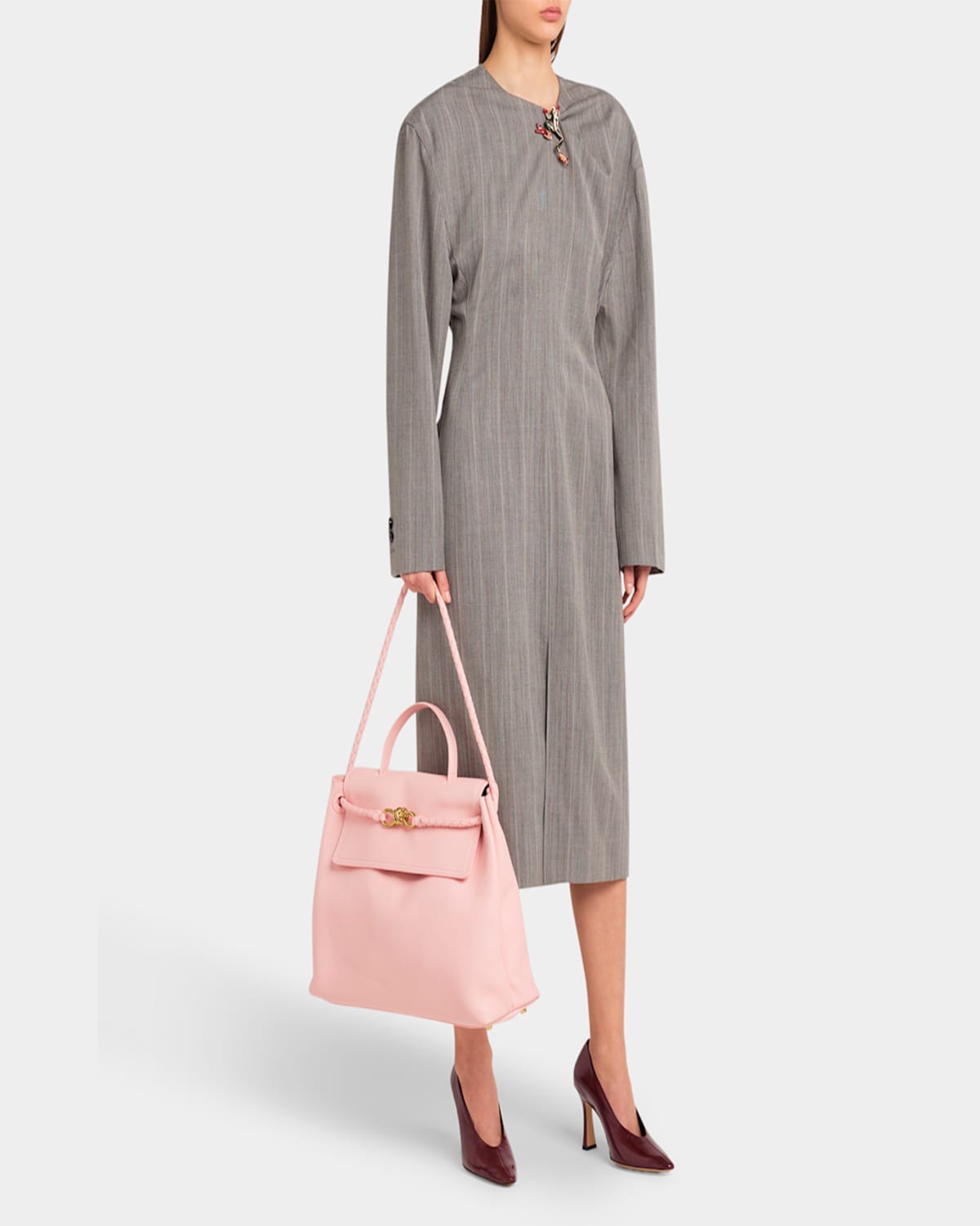 Bottega Veneta Andiamo Large Leather Top-handle Bag In Rose