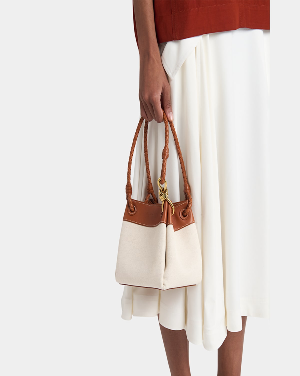 Bottega Veneta Parachute Small Canvas Shoulder Bag In Natural Light Wood