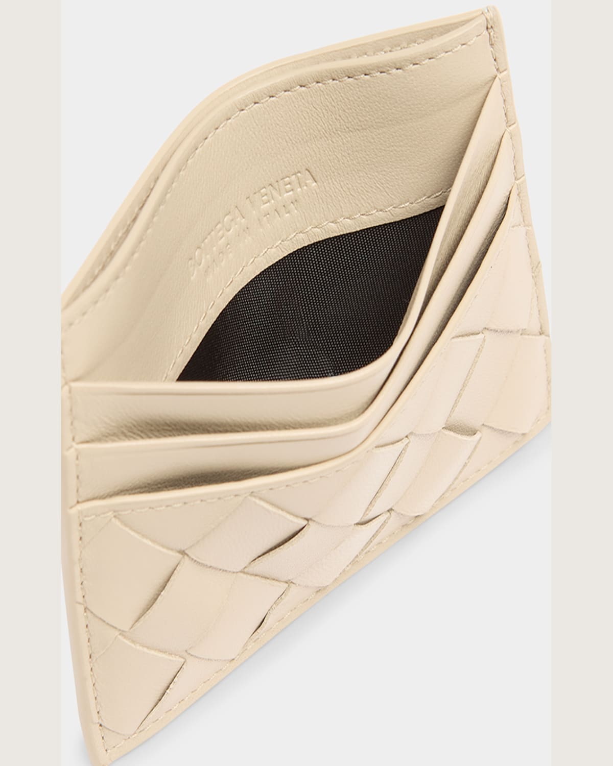 Bottega Veneta Intrecciato Leather Card Holder In Ecru Glacier