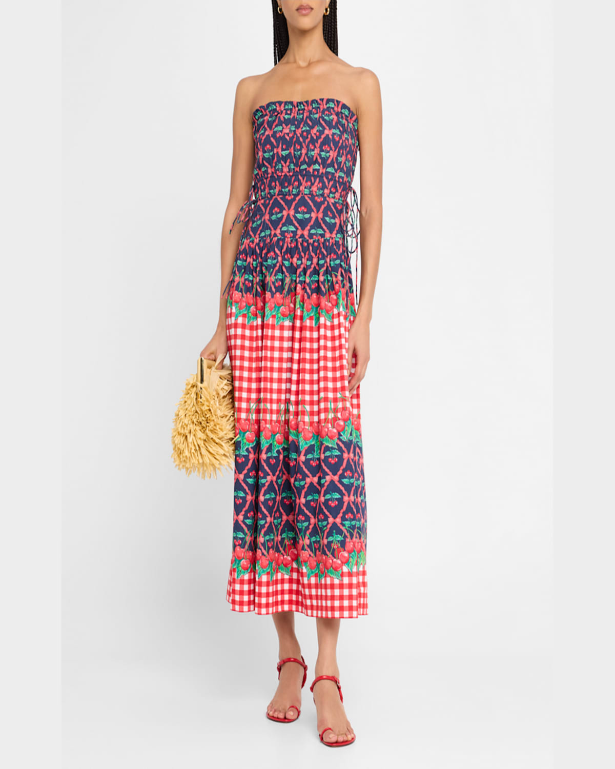 DAMSON MADDER KELIA CHERRY PIE STRAPLESS MIDI DRESS 