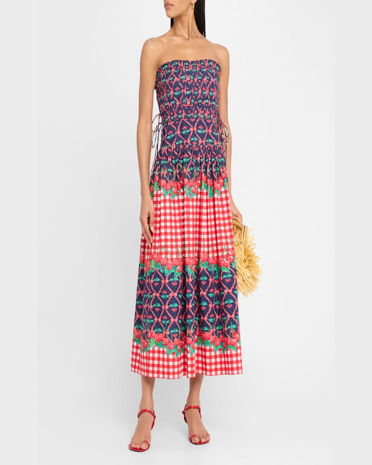 DAMSON MADDER KELIA CHERRY PIE STRAPLESS MIDI DRESS 