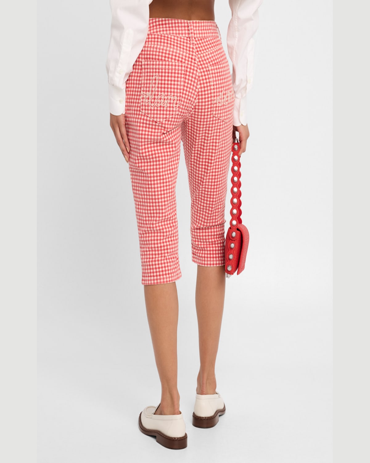 Shop Damson Madder Gingham Capri Jeans In Red