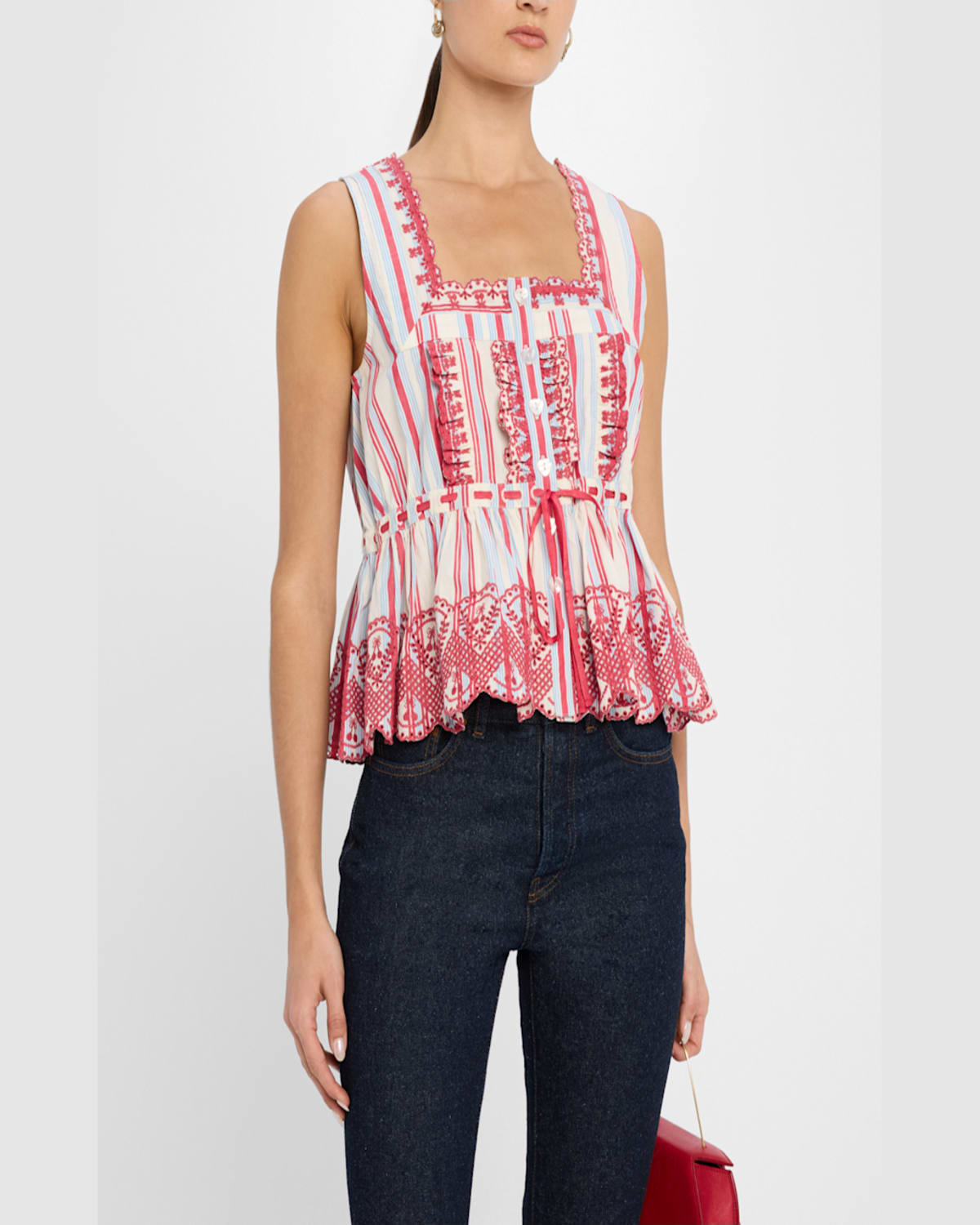 Shop Damson Madder Amaya Embroidered Sleeveless Blouse In Multi