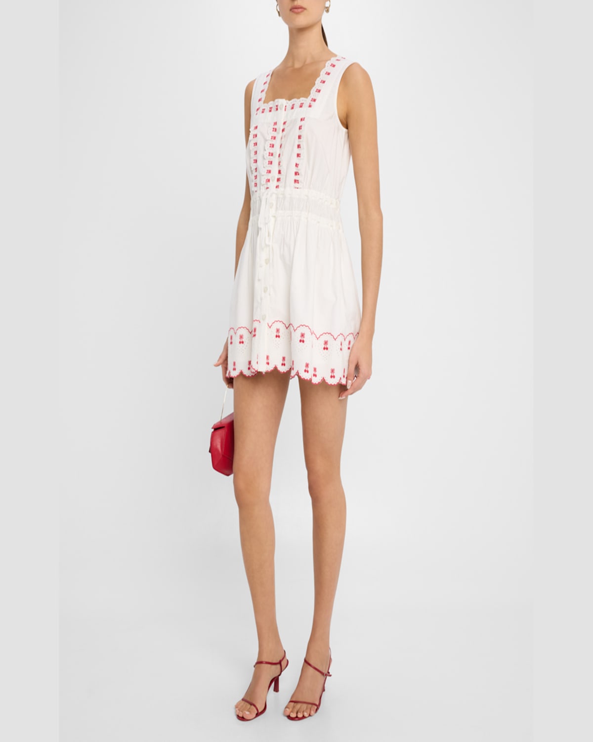 DAMSON MADDER AMAYA EMBROIDERED CHERRY MINI DRESS 
