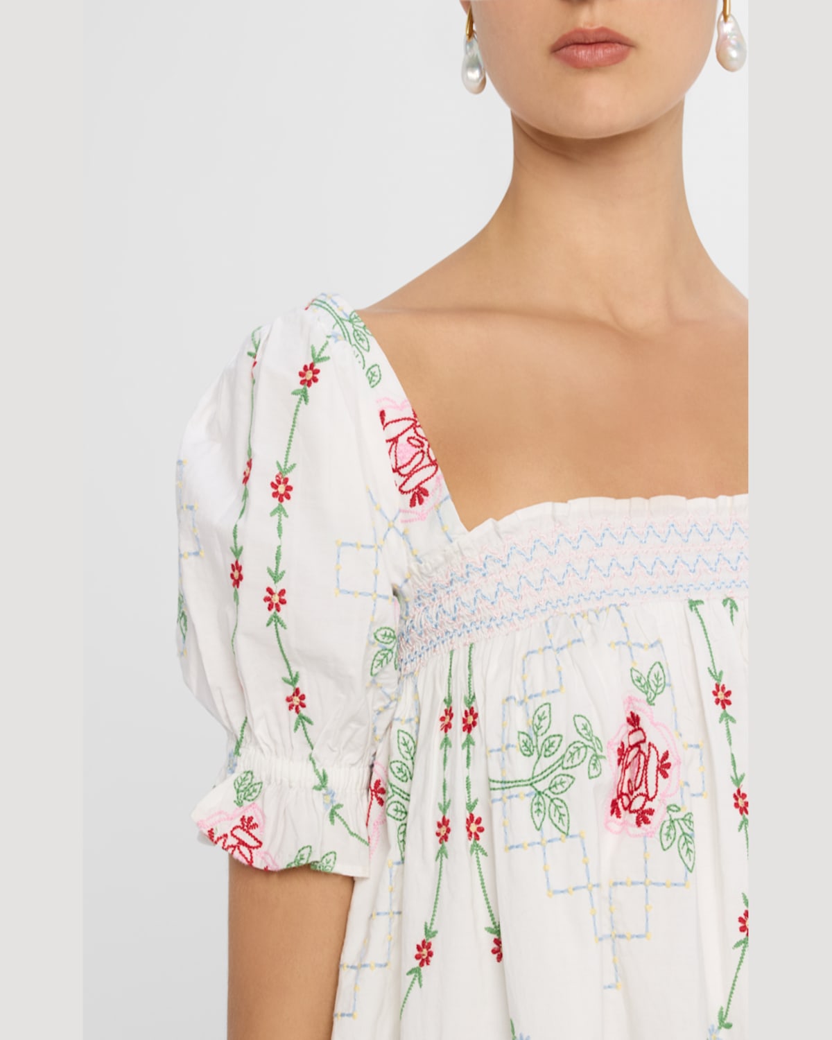 Shop Damson Madder Lulu Rose Embroidered Mini Dress In White