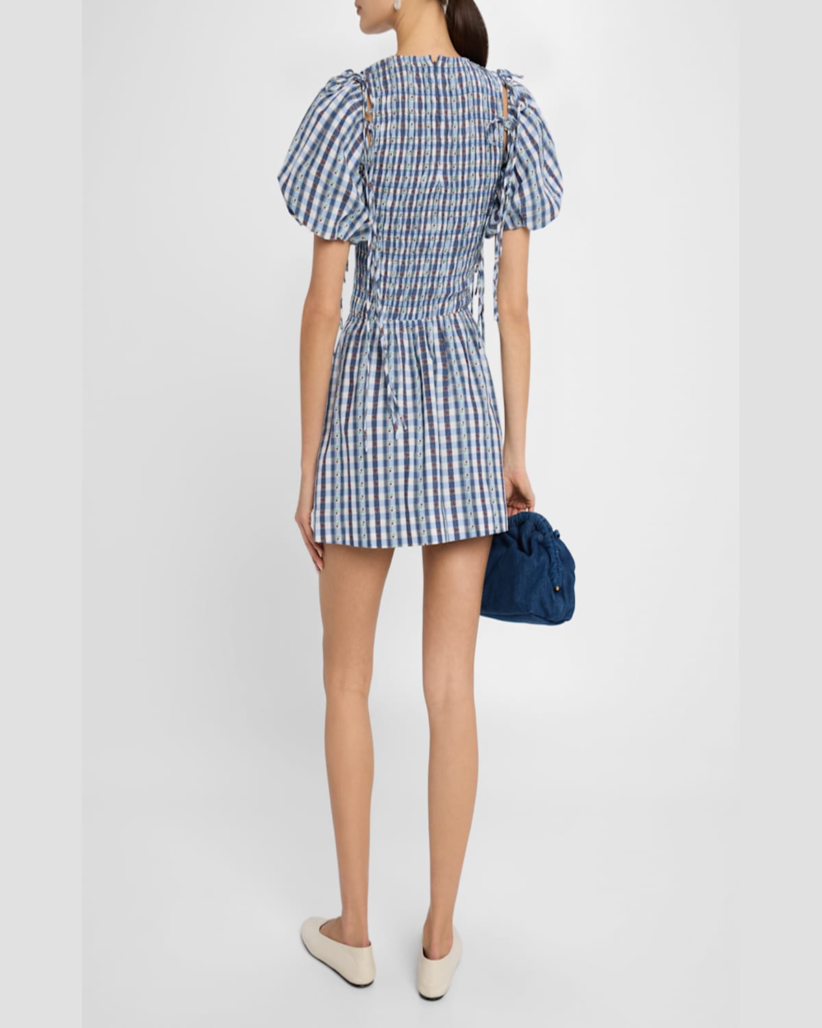 DAMSON MADDER BECCA PUFF-SLEEVE CHECK MINI DRESS 