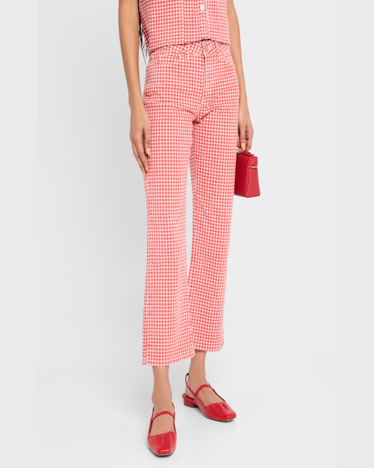 DAMSON MADDER KENNY GINGHAM KICK-FLARE CROP JEANS 