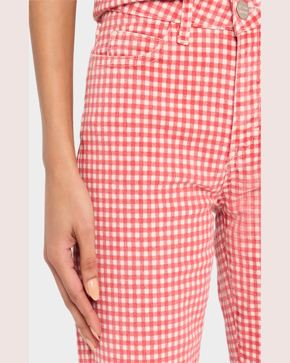Shop Damson Madder Kenny Gingham Kick-flare Crop Jeans In Navy