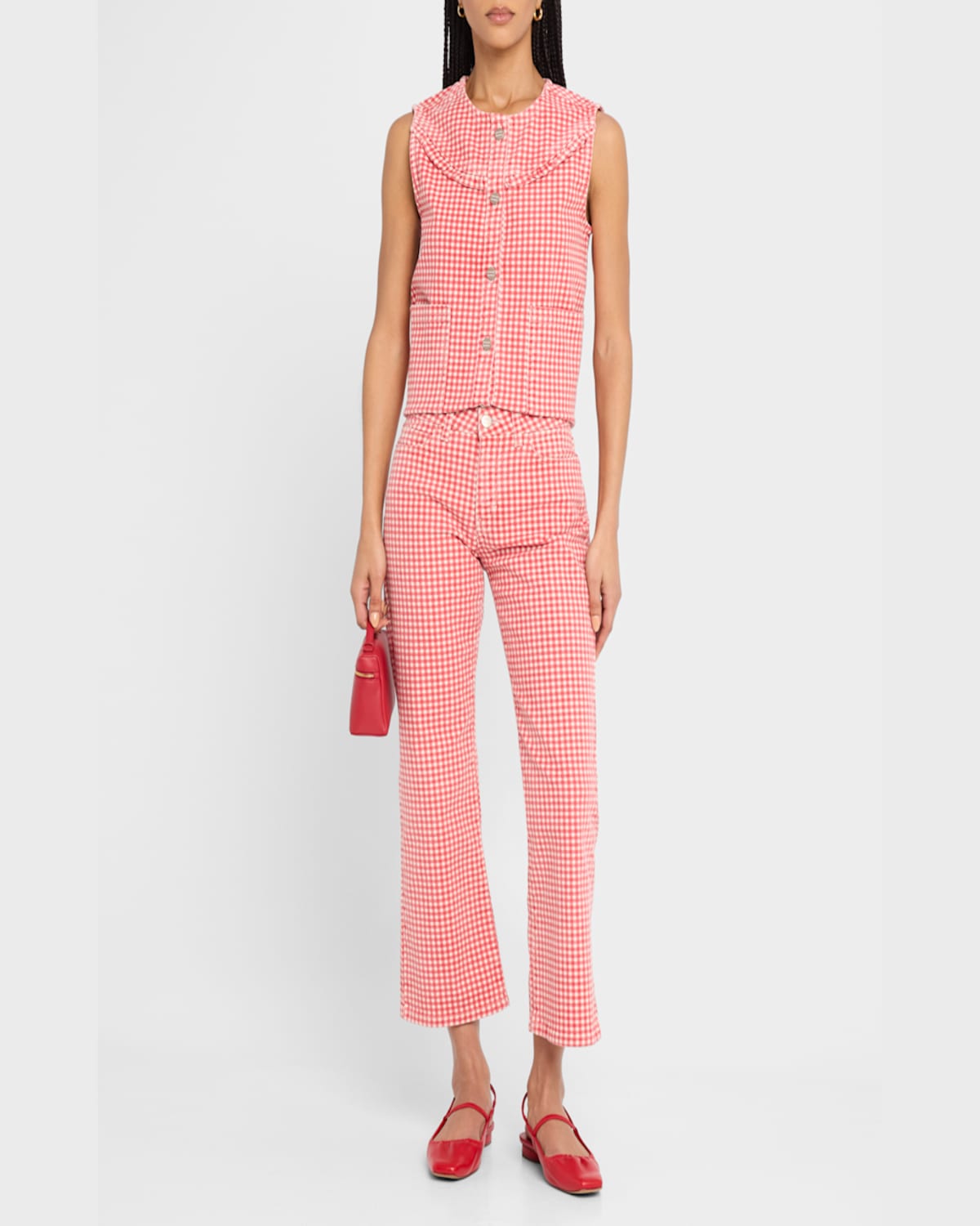 DAMSON MADDER MARI GINGHAM BUTTON-FRONT TOP 