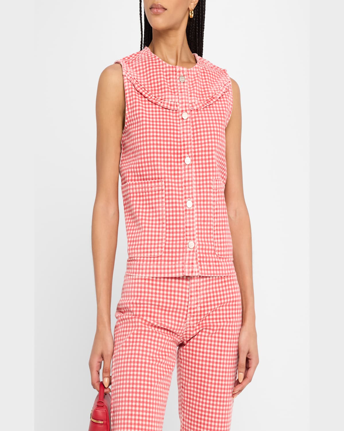 DAMSON MADDER MARI GINGHAM BUTTON-FRONT TOP 