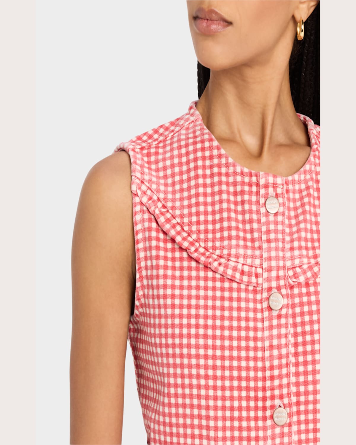 DAMSON MADDER MARI GINGHAM BUTTON-FRONT TOP 