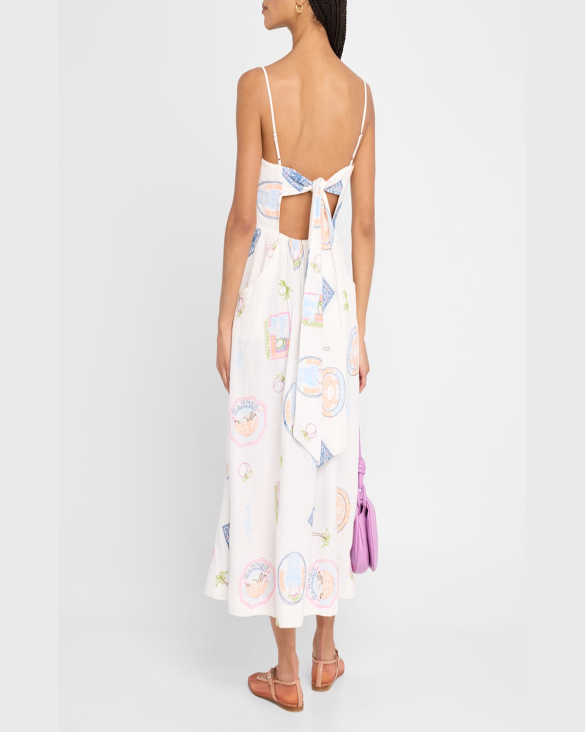 DAMSON MADDER PEACHES EMBROIDERED APRON MIDI DRESS 