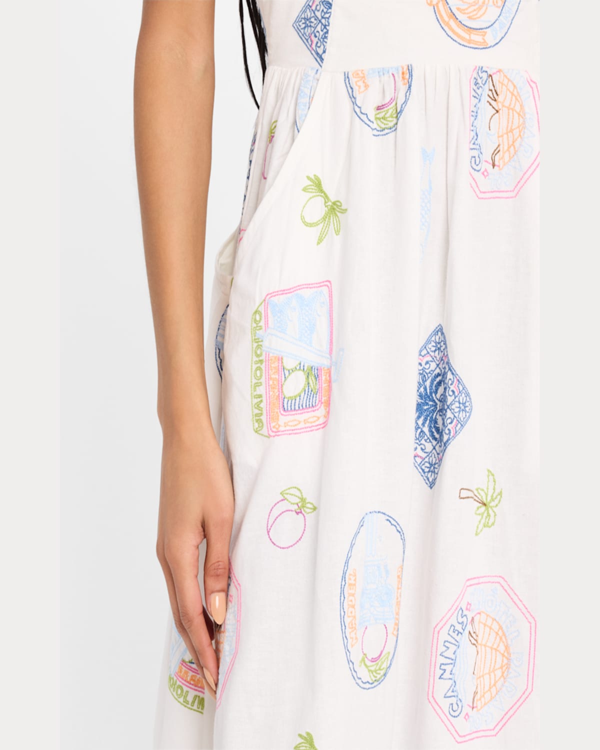 Shop Damson Madder Peaches Embroidered Apron Midi Dress In Multi