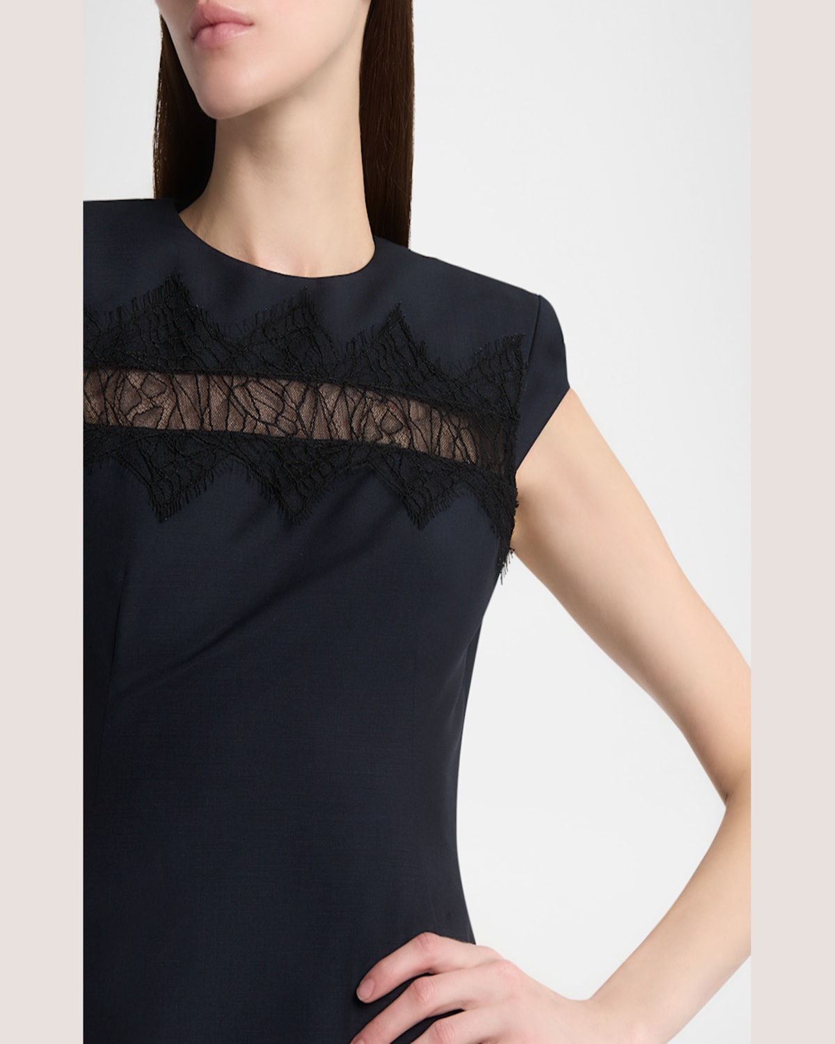 Shop Alexander Mcqueen Spider Lace Cap-sleeve Wool Mohair Midi Dress In Navy