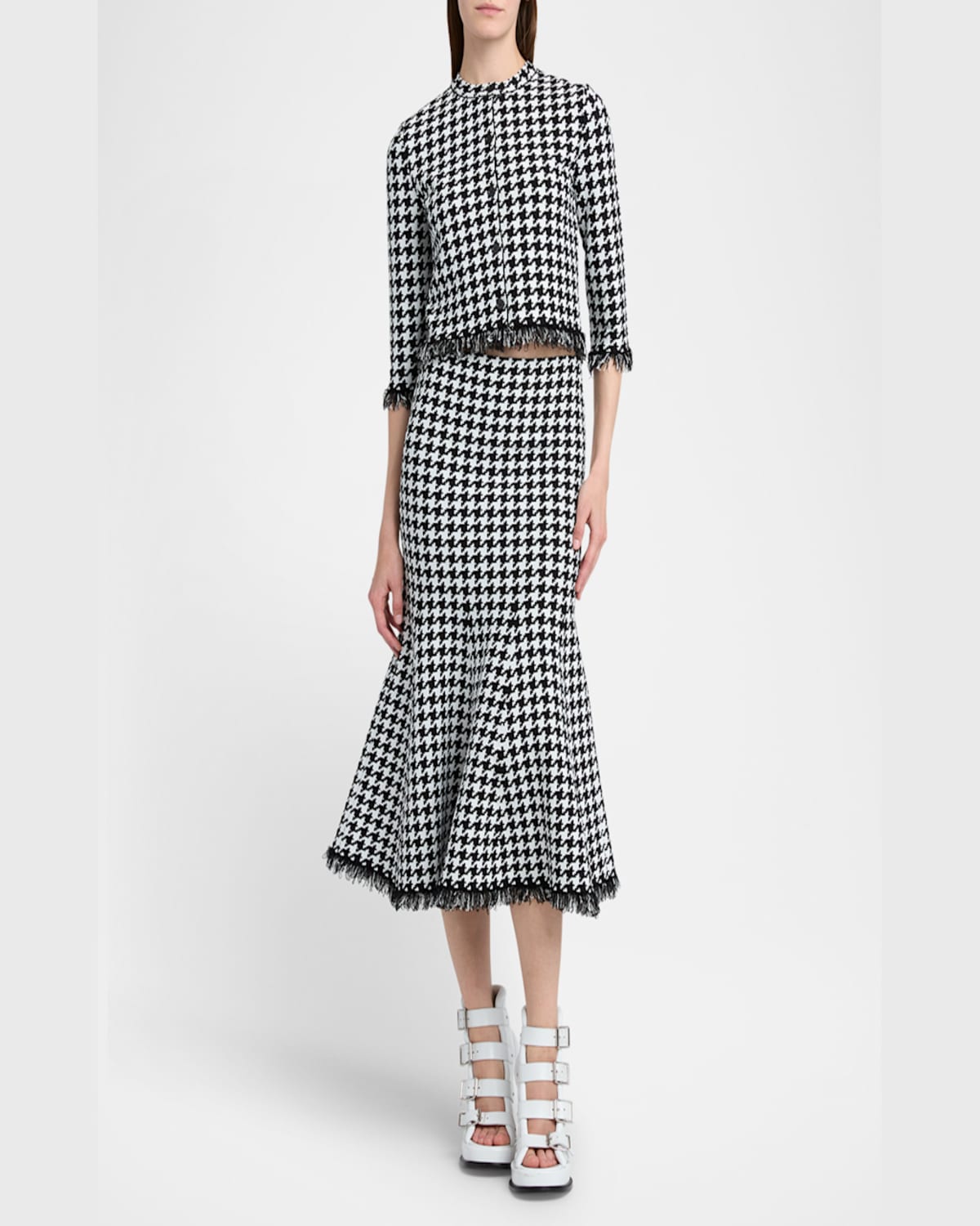 Alexander Mcqueen Houndstooth Polo Top In Black Ivory