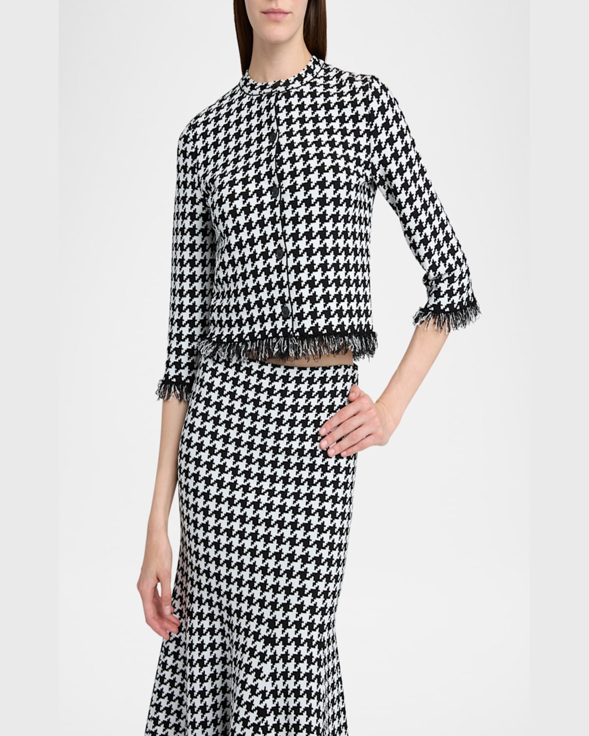 Alexander Mcqueen Houndstooth Polo Top In Black Ivory