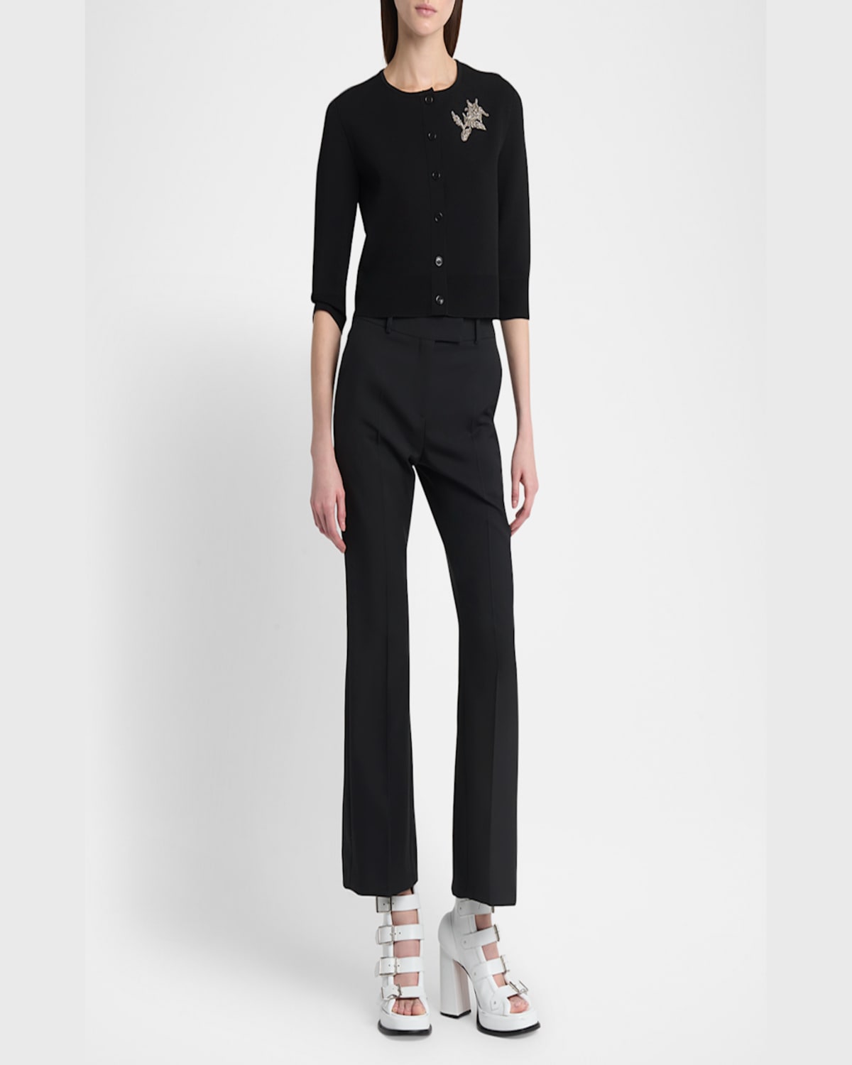 Alexander Mcqueen Floral Crystal Knit Cardigan In Blackmulti