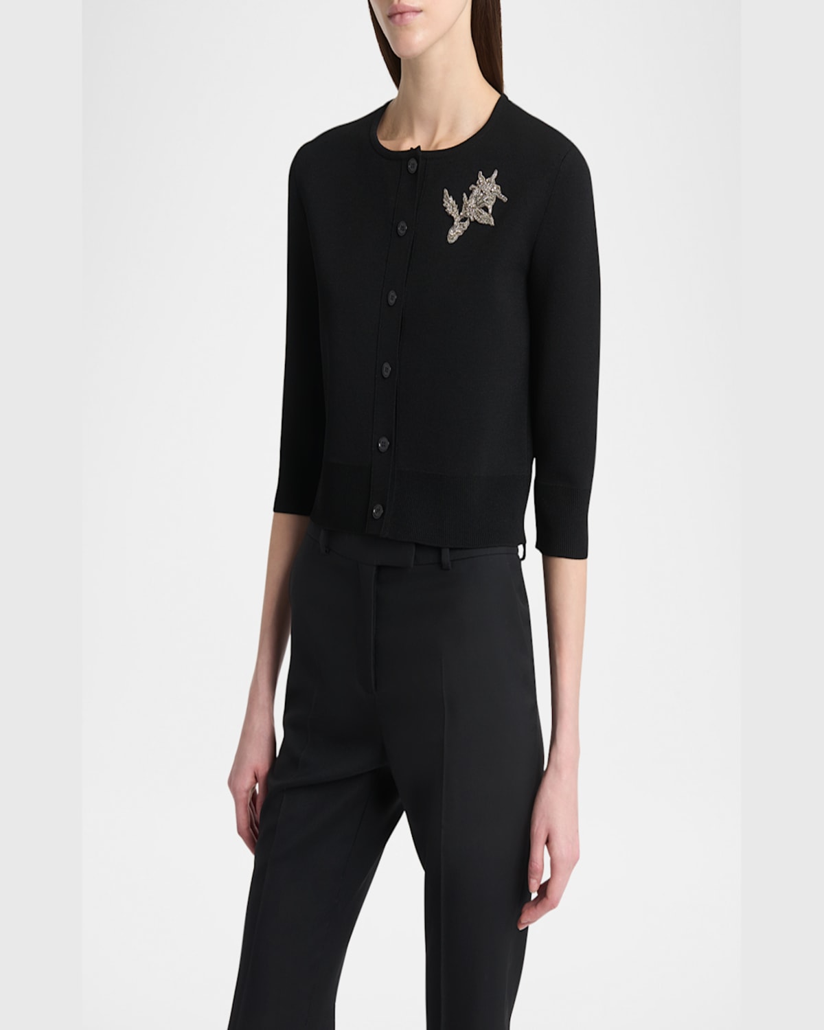 Alexander Mcqueen Floral Crystal Knit Cardigan In Blackmulti