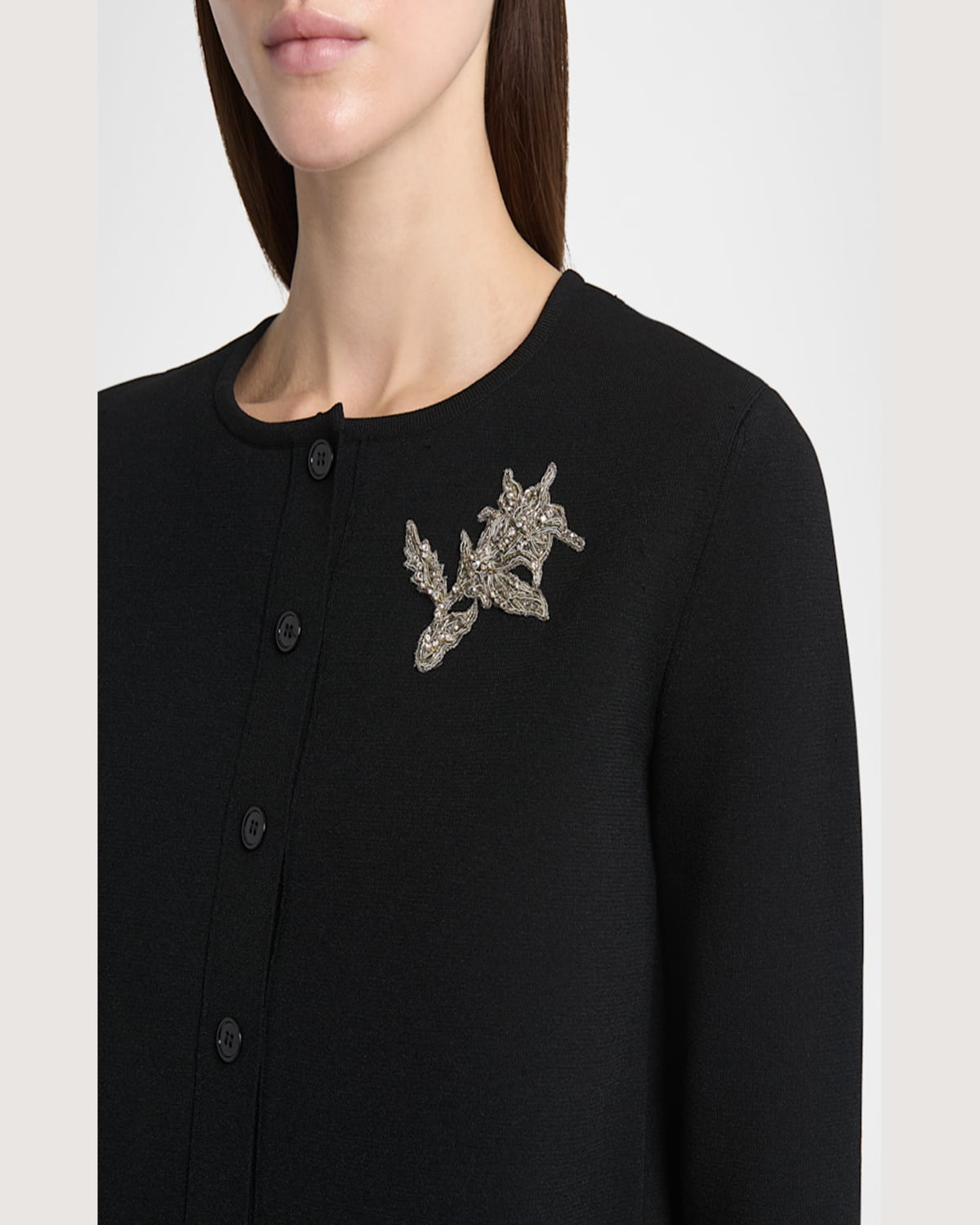 Alexander Mcqueen Floral Crystal Knit Cardigan In Blackmulti