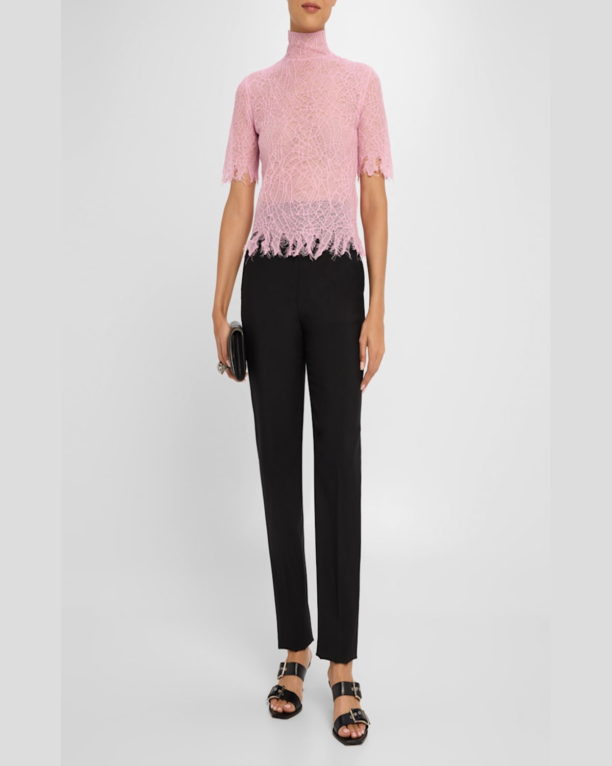 Alexander Mcqueen Spider Lace High-neck Silk Top In Aquapink