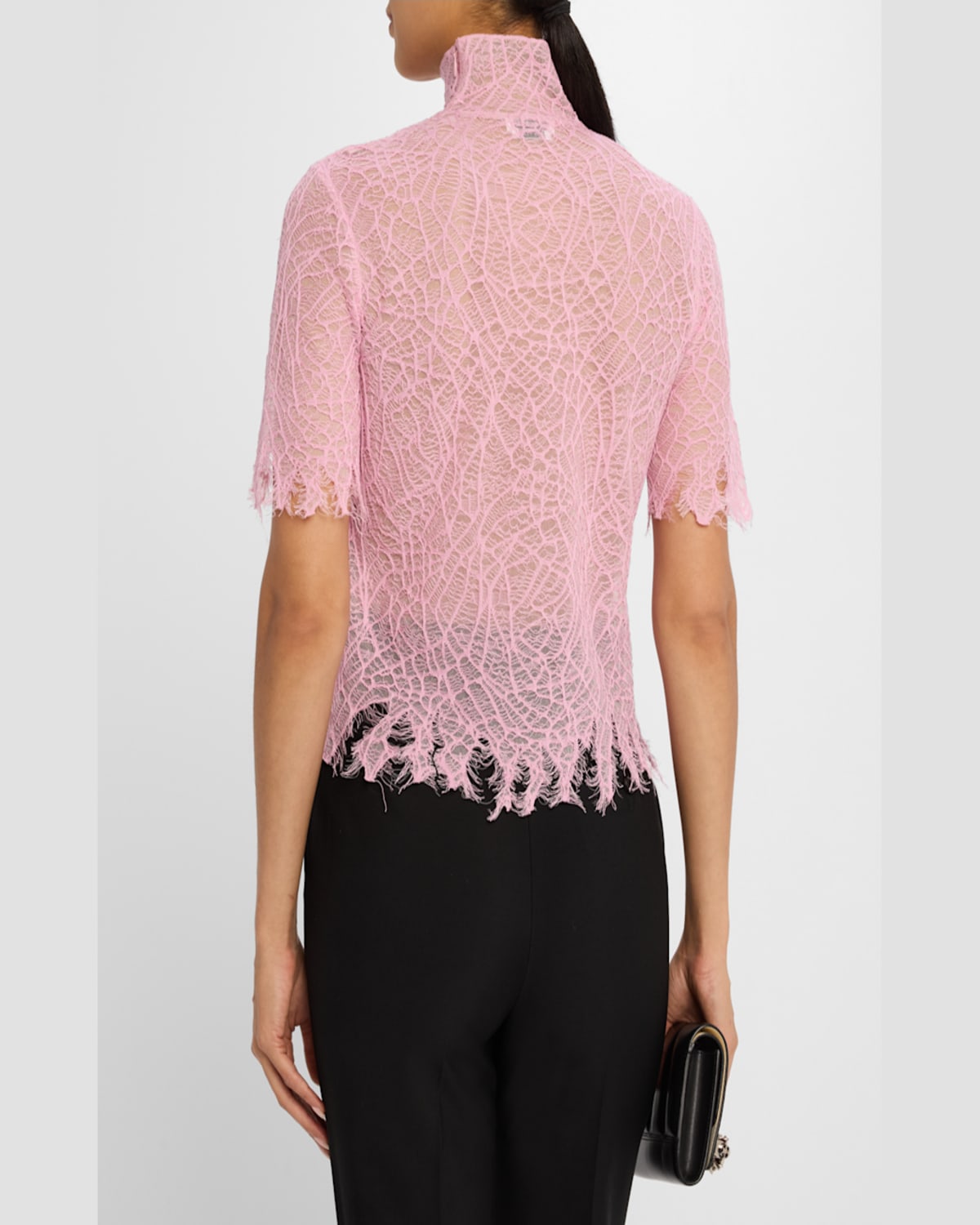 Alexander Mcqueen Spider Lace High-neck Silk Top In Aquapink