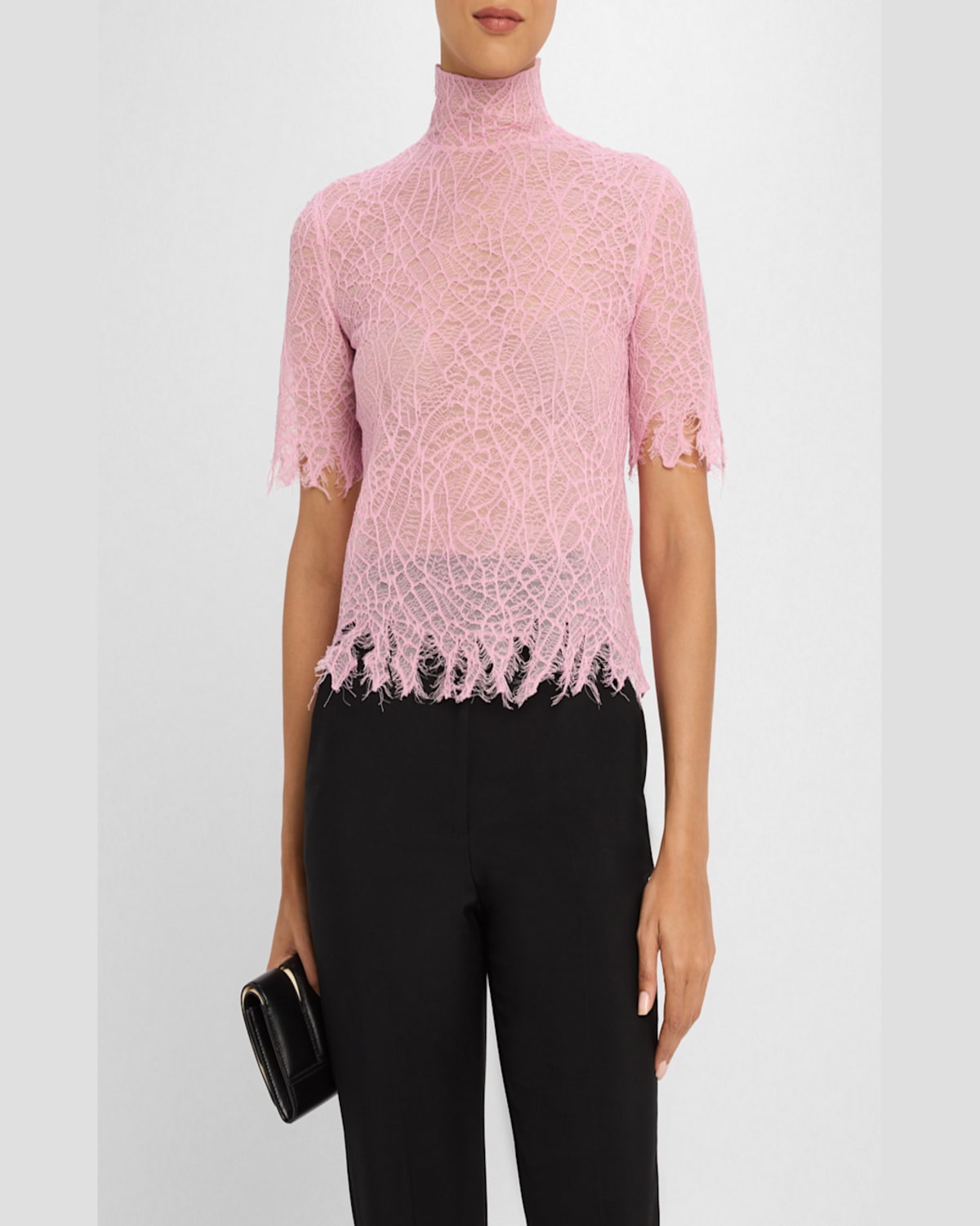 Alexander Mcqueen Spider Lace High-neck Silk Top In Aquapink