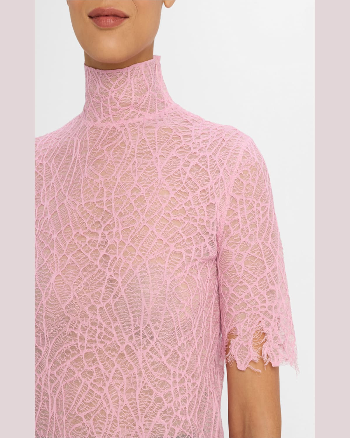 Alexander Mcqueen Spider Lace High-neck Silk Top In Aquapink