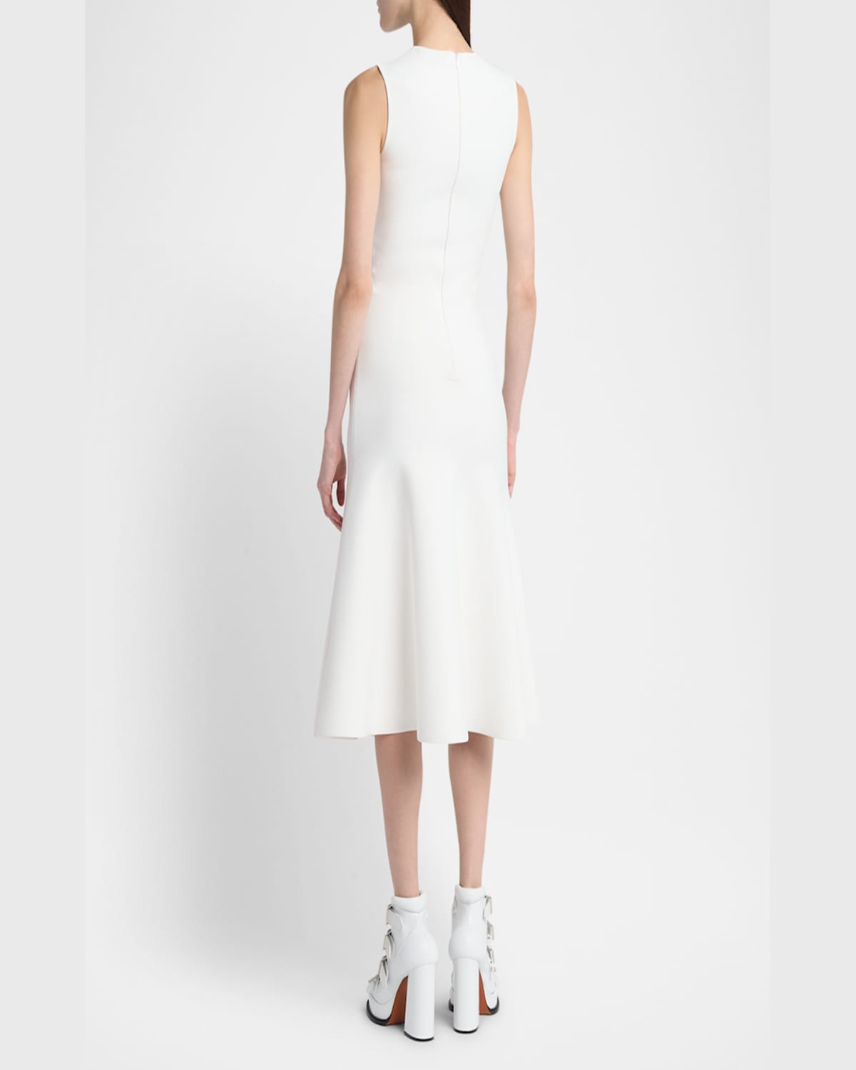 Alexander Mcqueen Crystal Embroidered Sleeveless Flared Midi Dress In Optic White Crystal