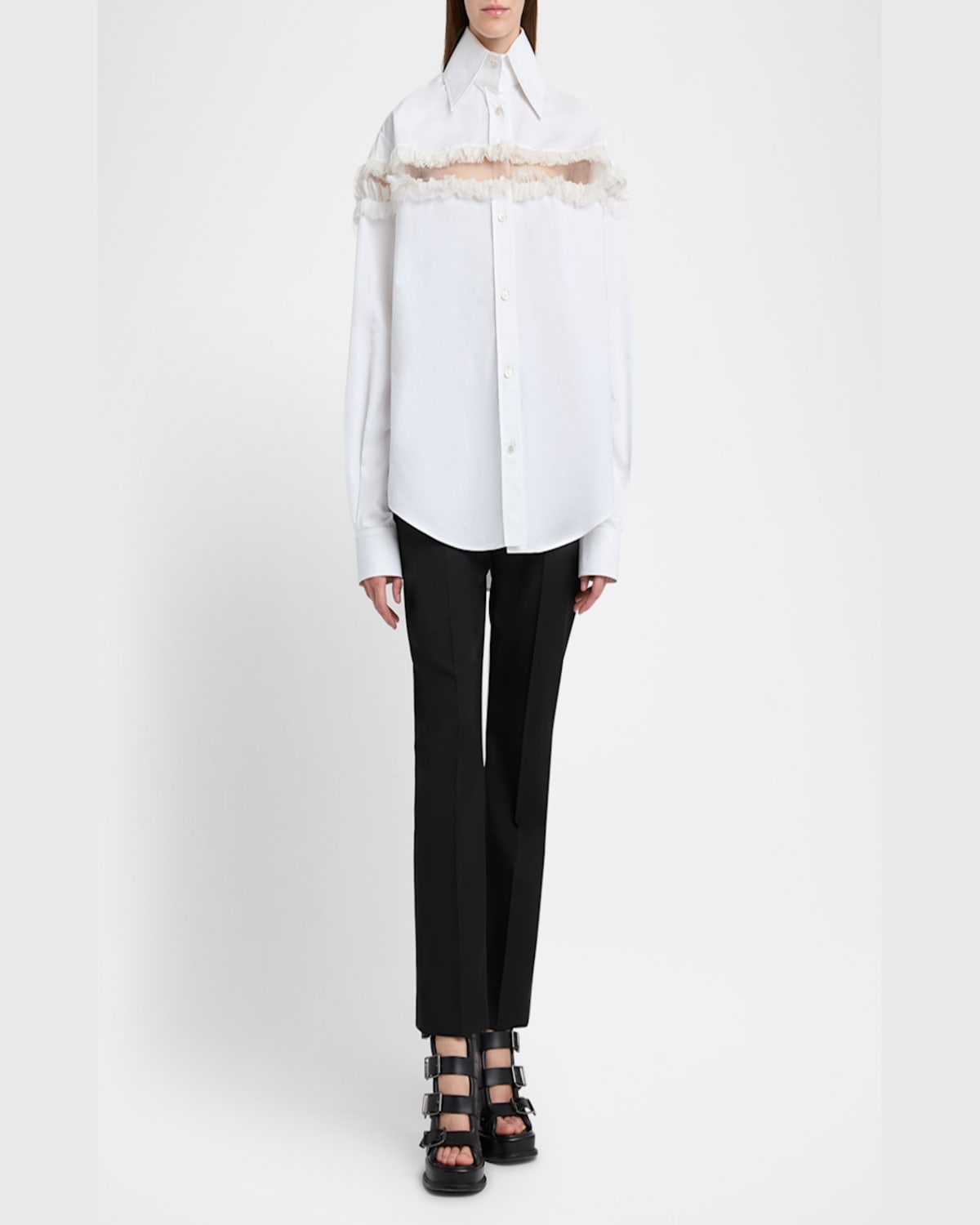 Alexander Mcqueen Slashed Creponne Detail Oversized Shirt In Optical White